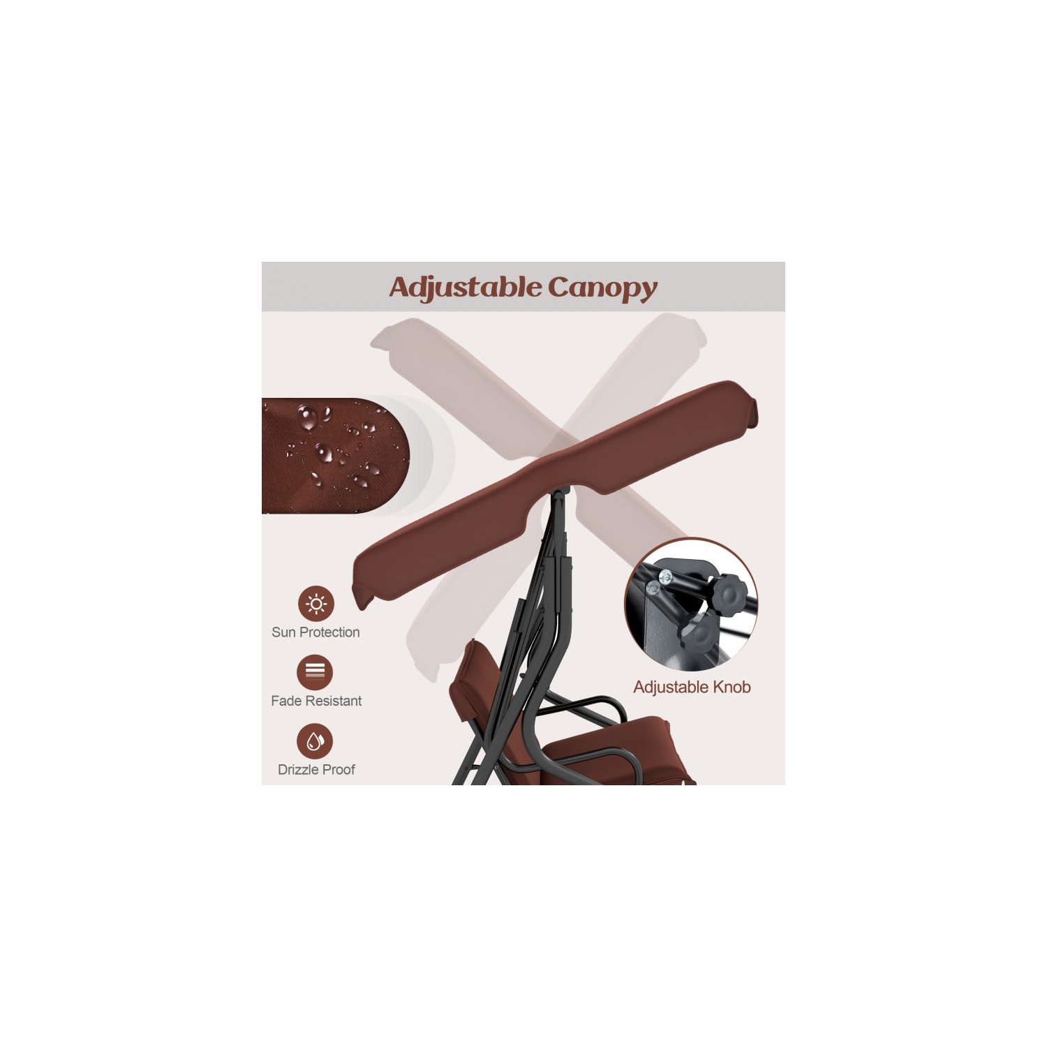 3 Seat Outdoor Patio Canopy Swing with Cushioned Steel Frame