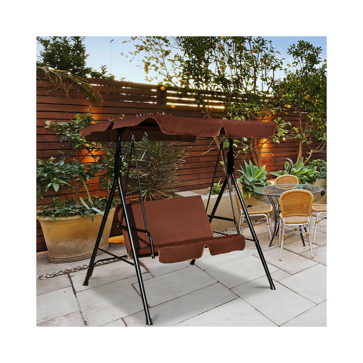 Balançoire à auvent 2 places résistante aux intempéries pour pelouse de jardin