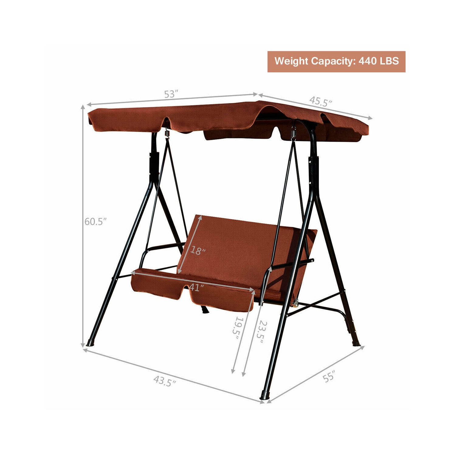 Balançoire à auvent 2 places résistante aux intempéries pour pelouse de jardin