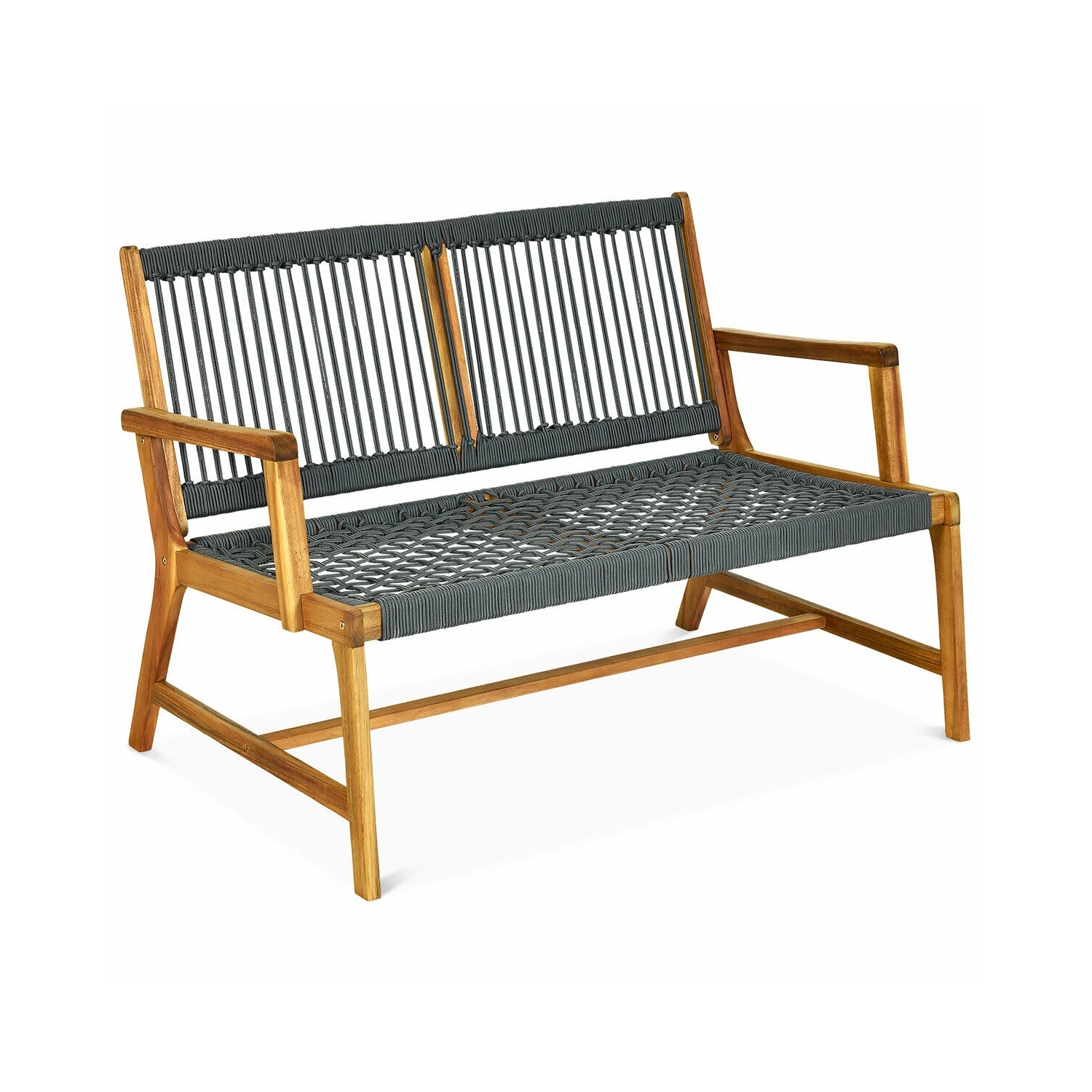 2-Person Acacia Wood Yard Bench for Balcony and Patio-Gray