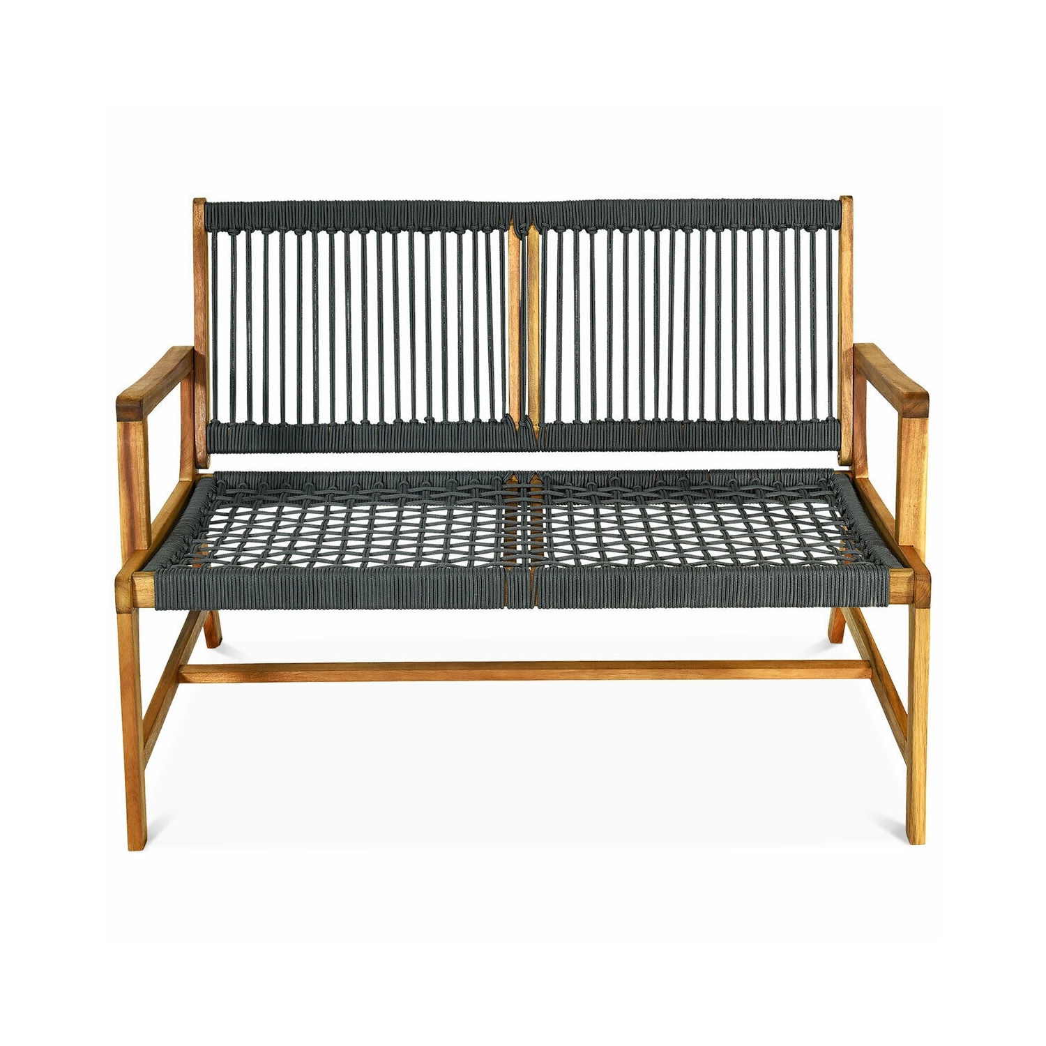 2-Person Acacia Wood Yard Bench for Balcony and Patio-Gray