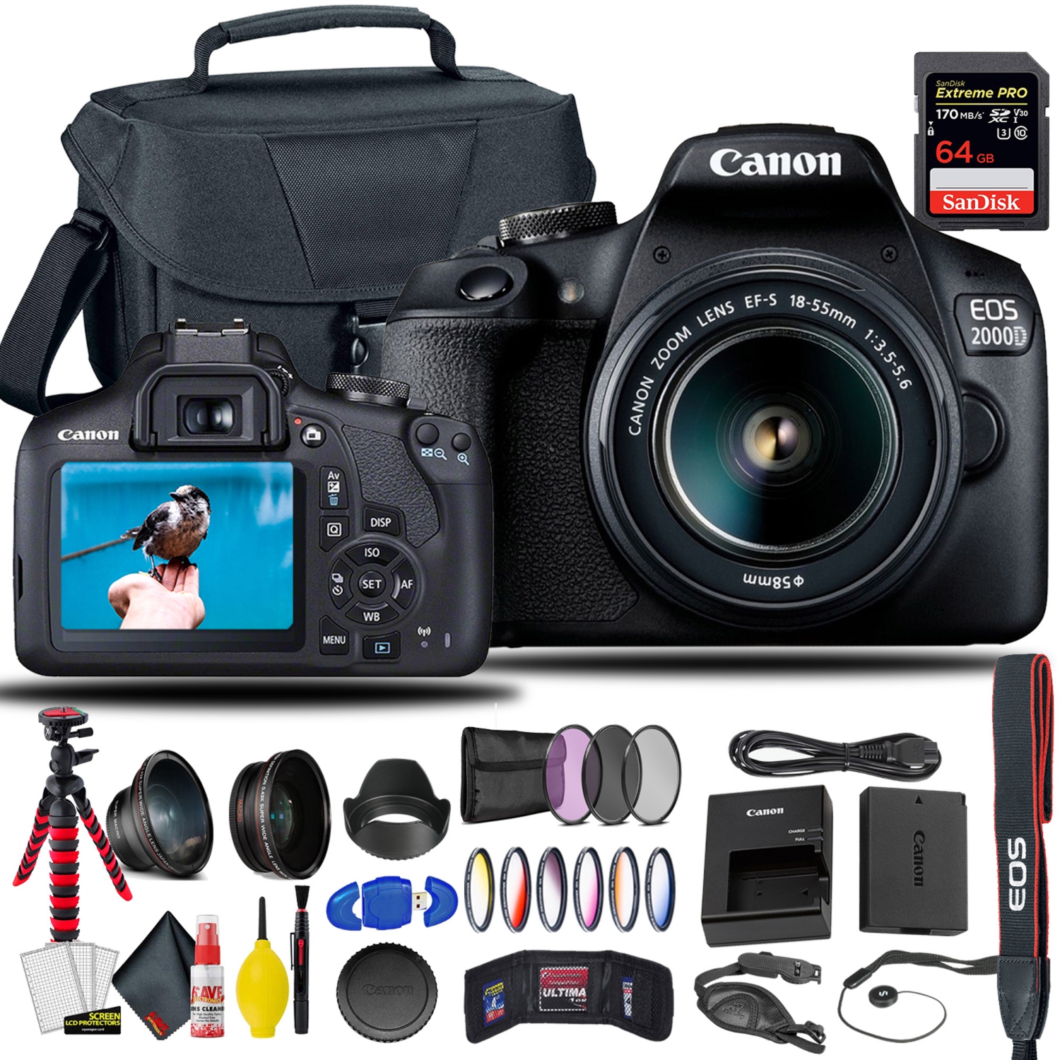 Canon EOS 2000D / Rebel T7 DSLR Camera + 18-55mm Lens & Accessory Bundle