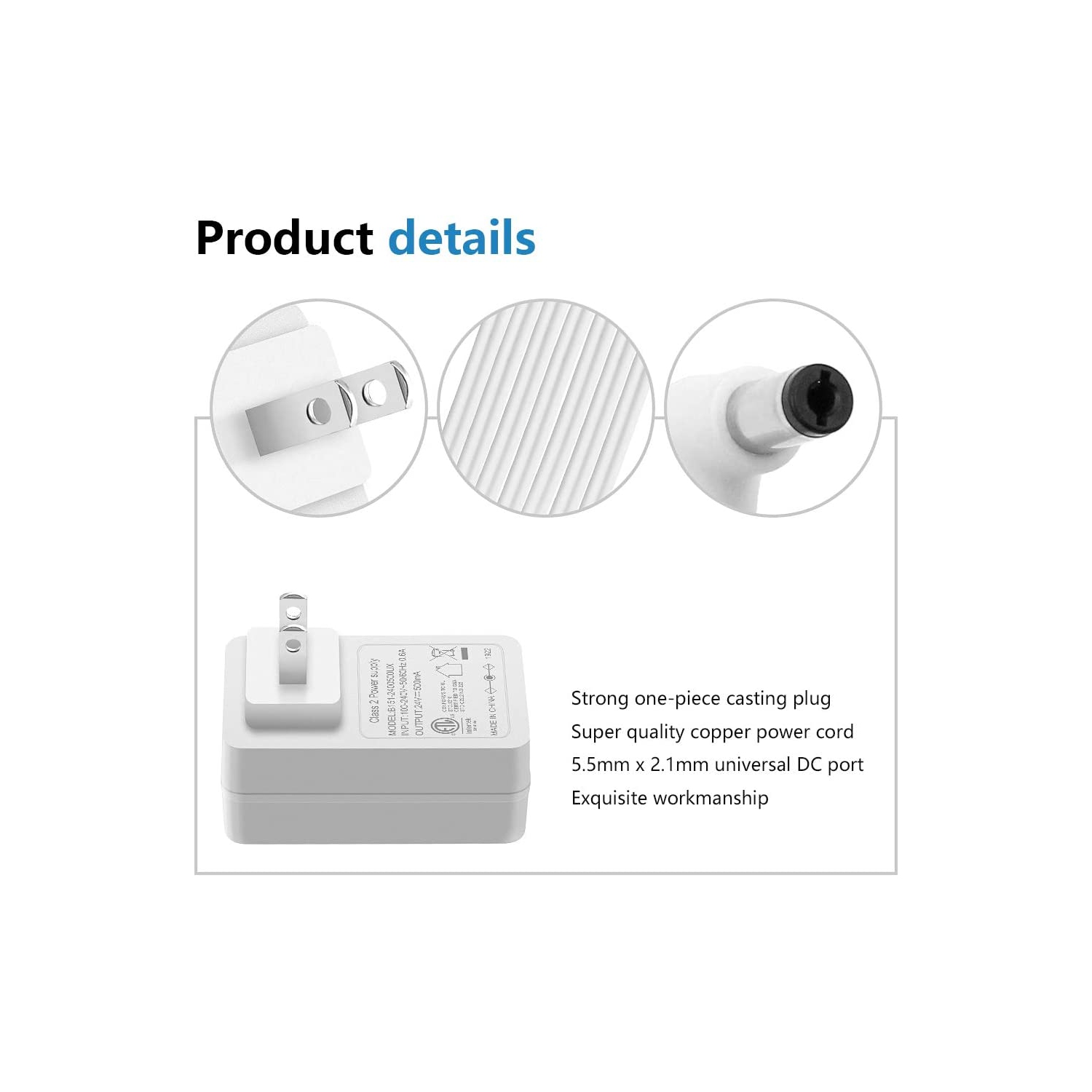 Dolaer 24V 0.5A 500mA Power Supply Adapter for Essential Oil Diffuser Aromatherapy Humidifier ETL Listed Class 2 Power Adapter 100V~240V AC to DC 24