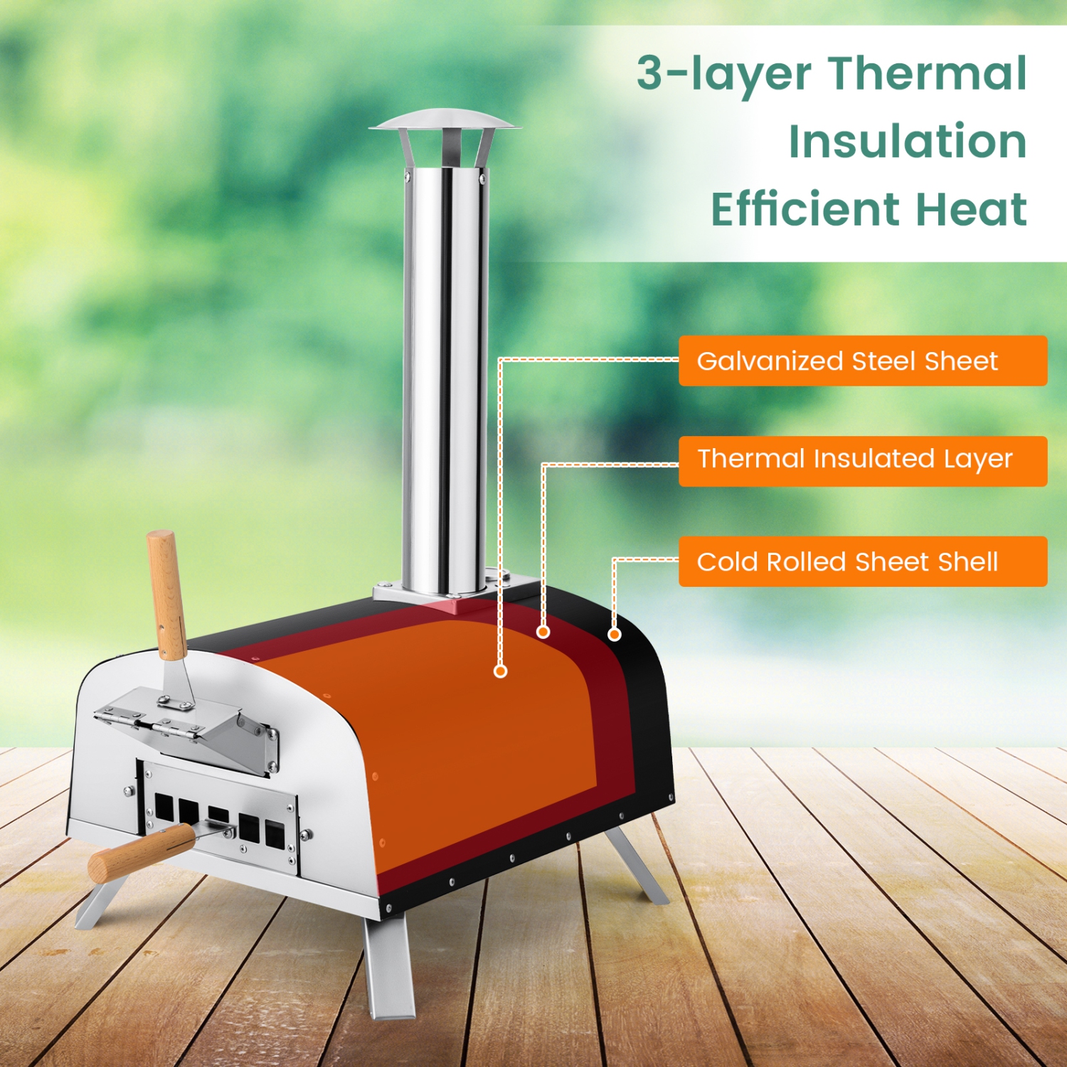 Costway 12" Multi-Fuel Pizza Oven Propane & Wood Fired Pizza Maker Portable