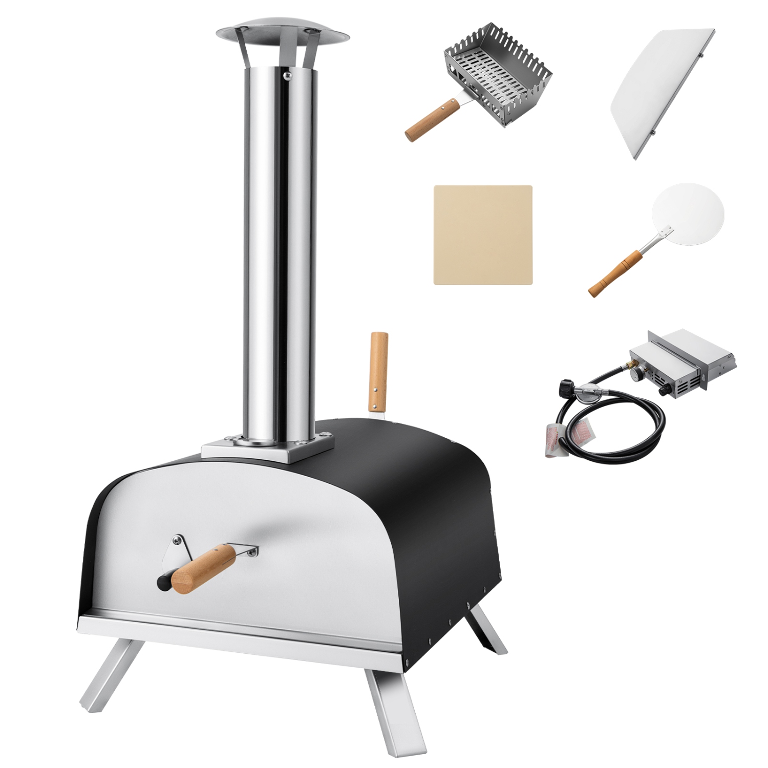 Costway 12" Multi-Fuel Pizza Oven Propane & Wood Fired Pizza Maker Portable