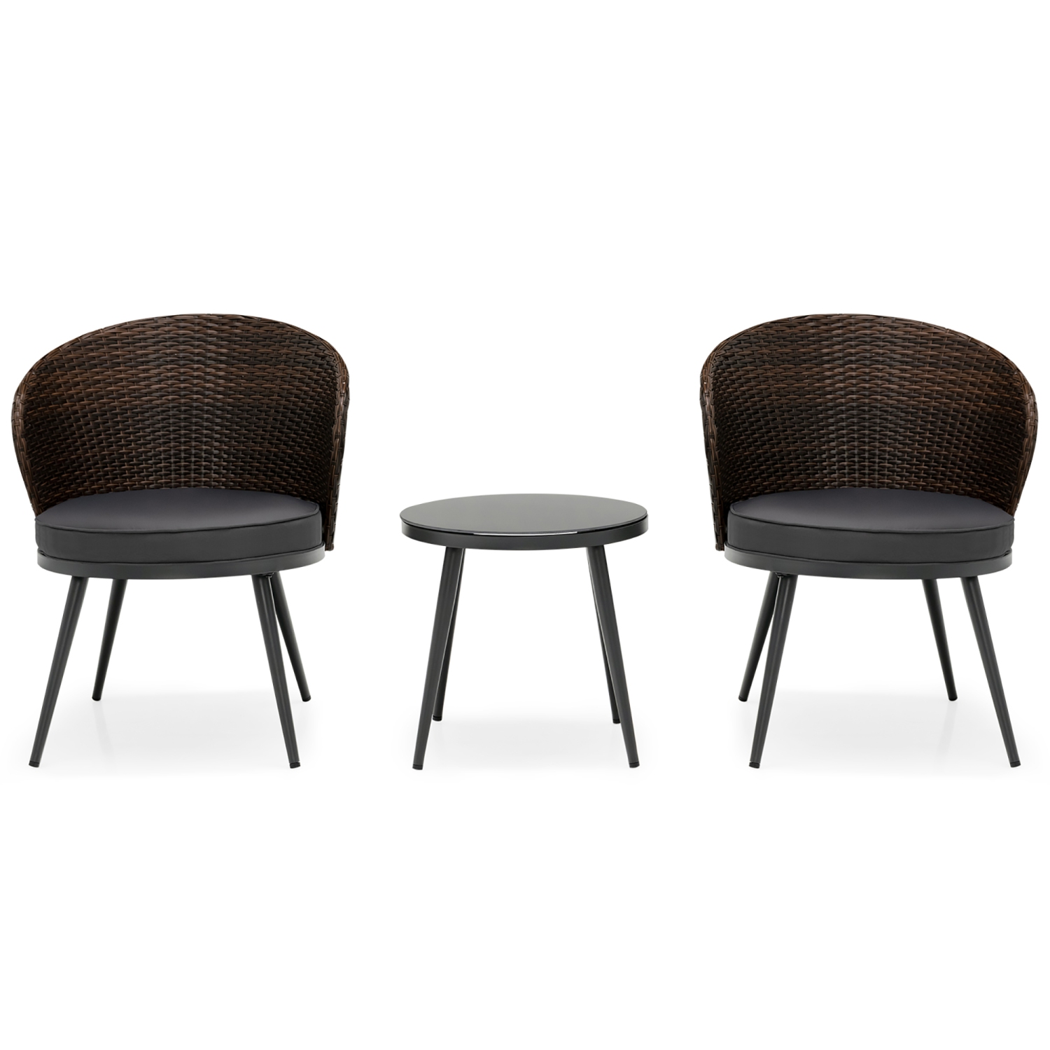 Costway 3PCS Patio Rattan Bistro Furniture Set Cushioned Chair Table Garden