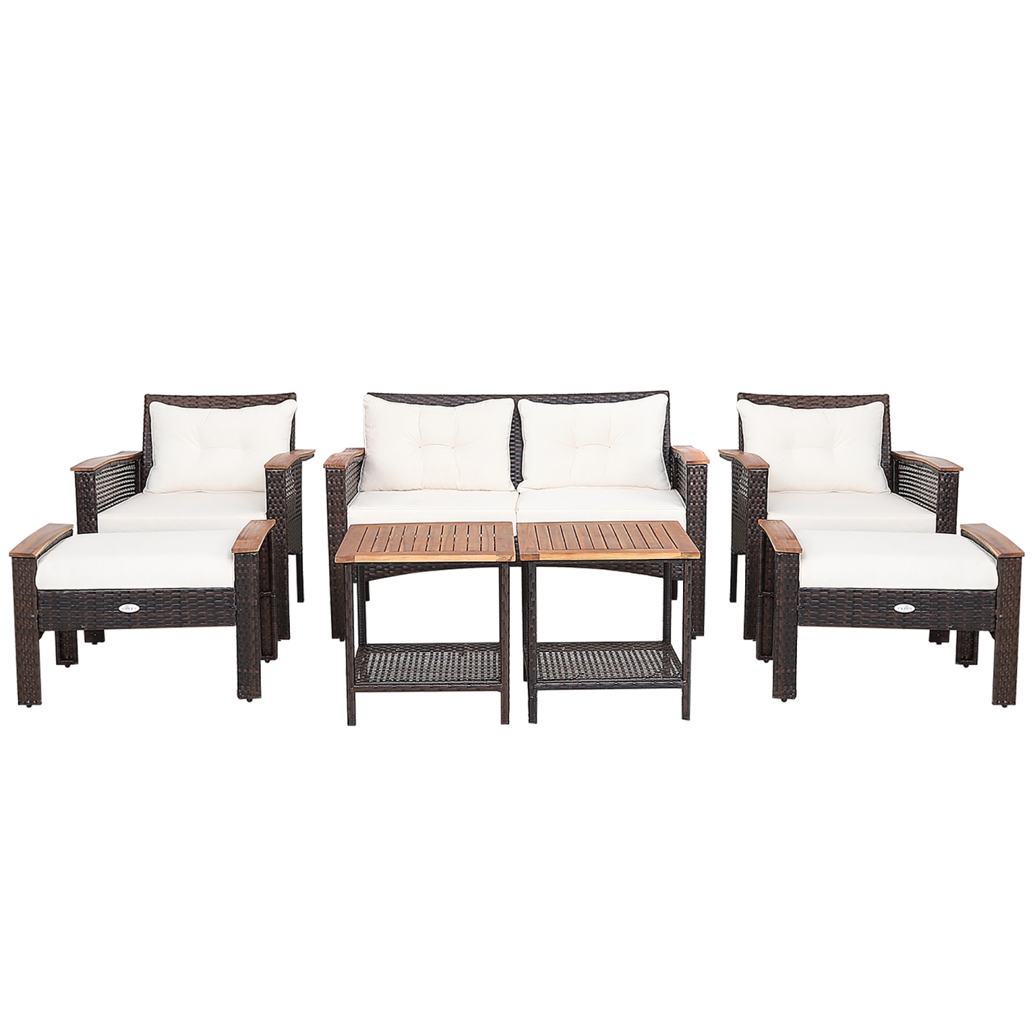 Costway 7PCS Patio Rattan Furniture Set Cushioned Loveseat Sofa Ottoman Table