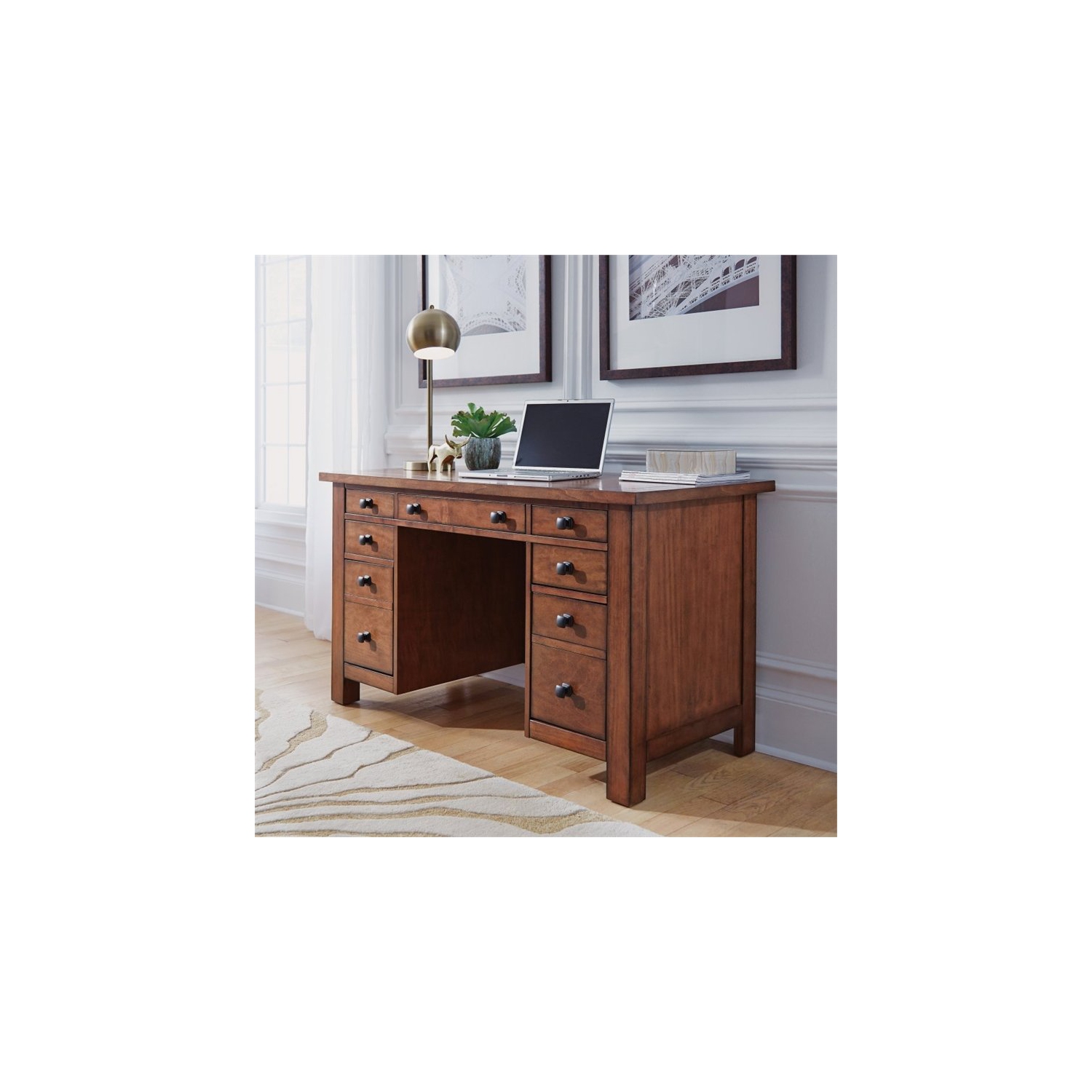 Homestyles Tahoe Wood Pedestal Desk in Brown