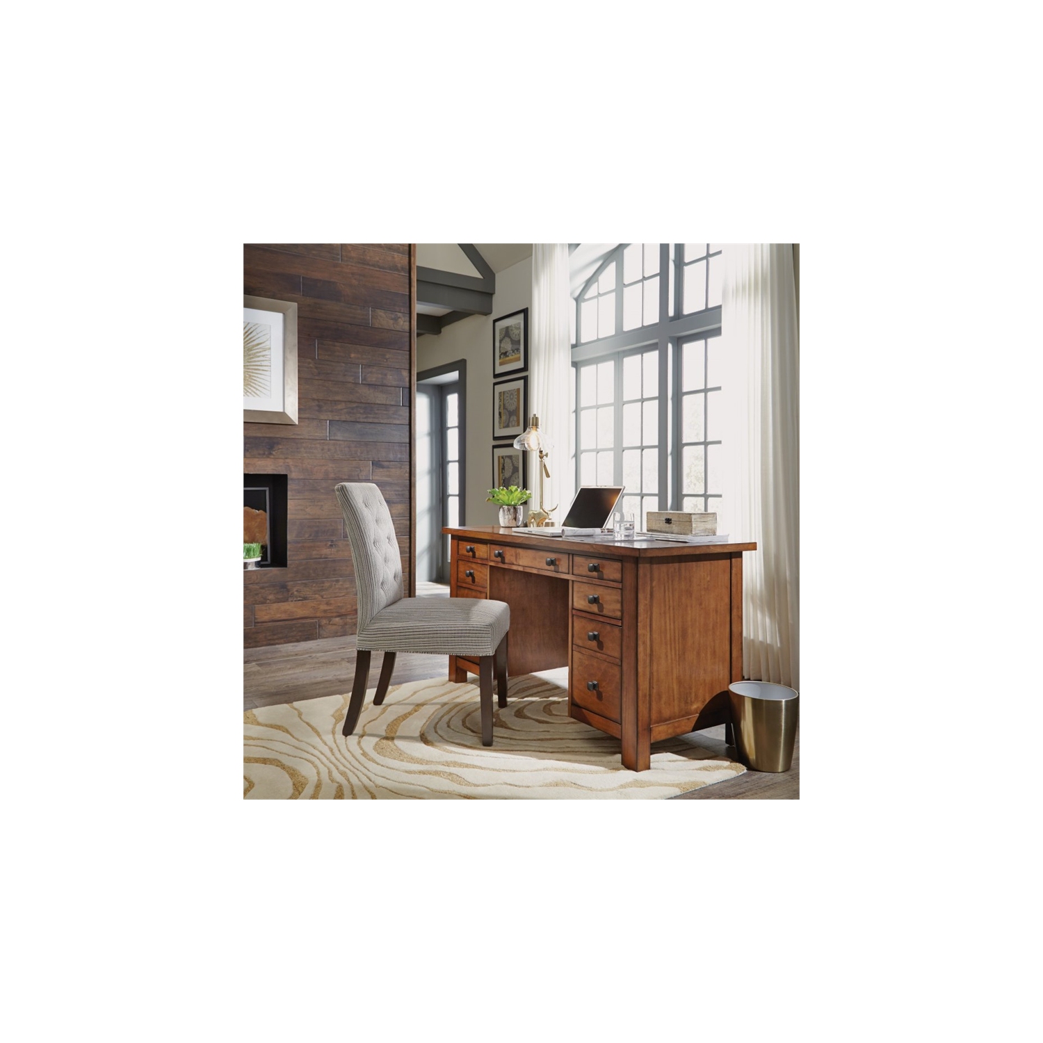 Homestyles Tahoe Wood Pedestal Desk in Brown