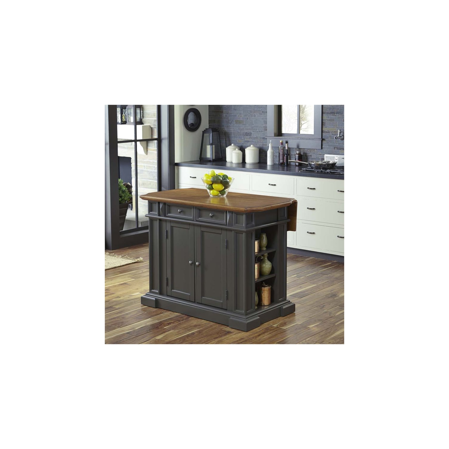 Homestyles Americana Wood Kitchen Island in Gray