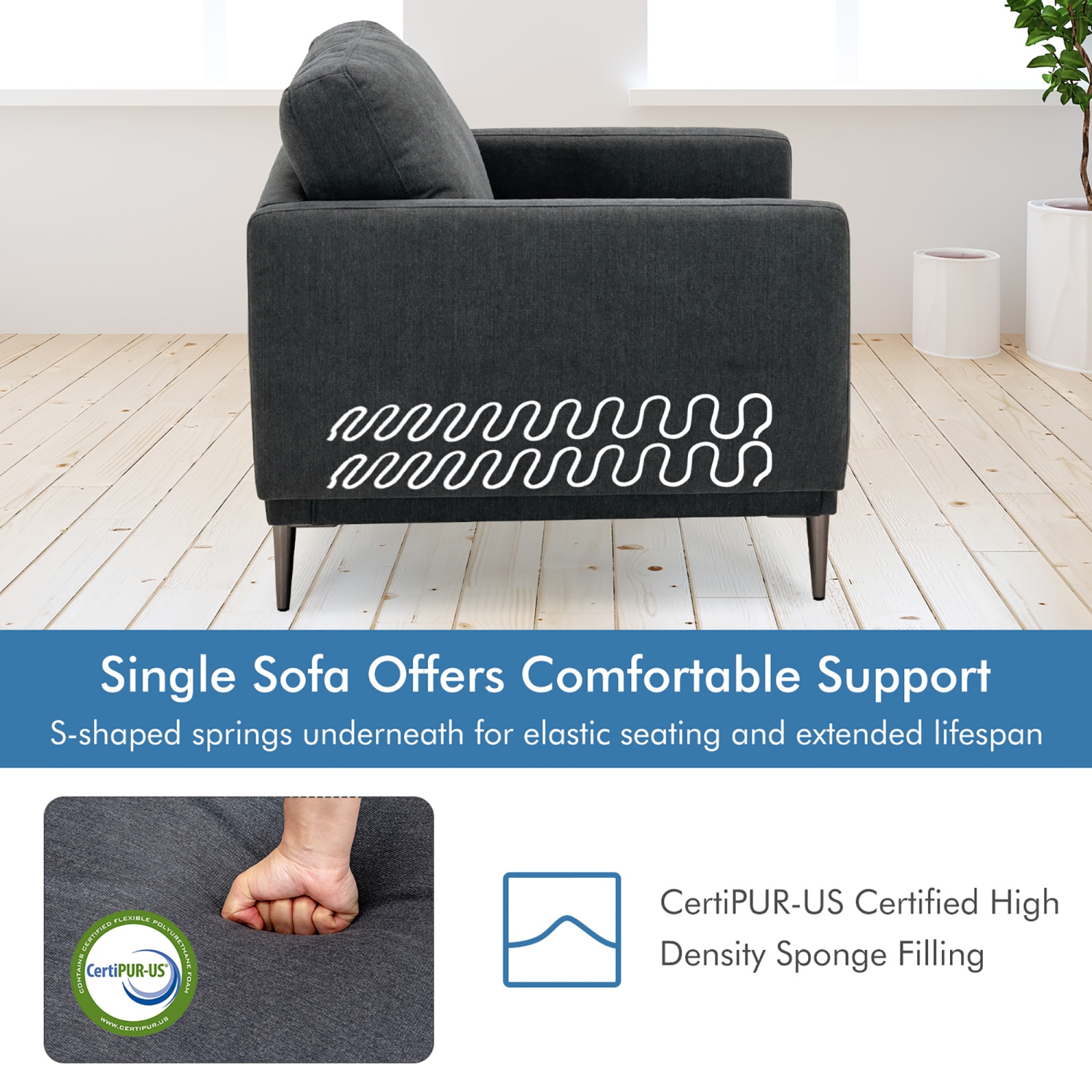 Costway Modern Upholstered Accent Chair Single Sofa Armchair Living Room Funiture White\Grey