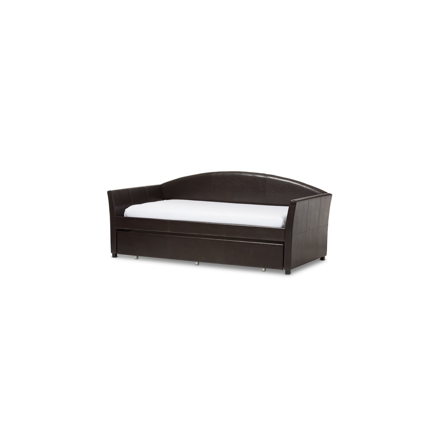 Bowery Hill Modern Faux Leather Twin Daybed with Trundle in Brown