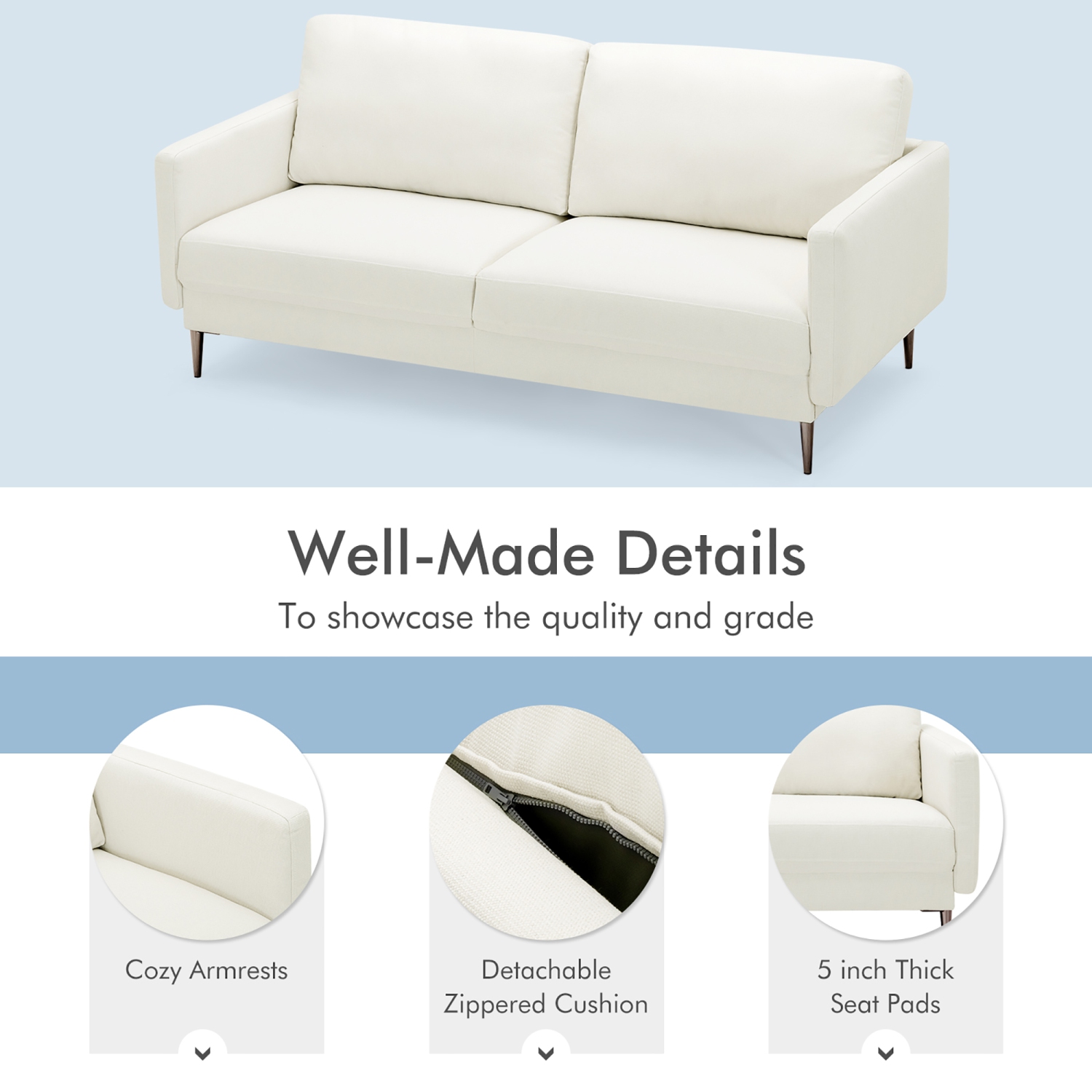 Costway 76.5" Fabric Sofa Couch Living Room Small Apartment Furniture w/ Metal Leg