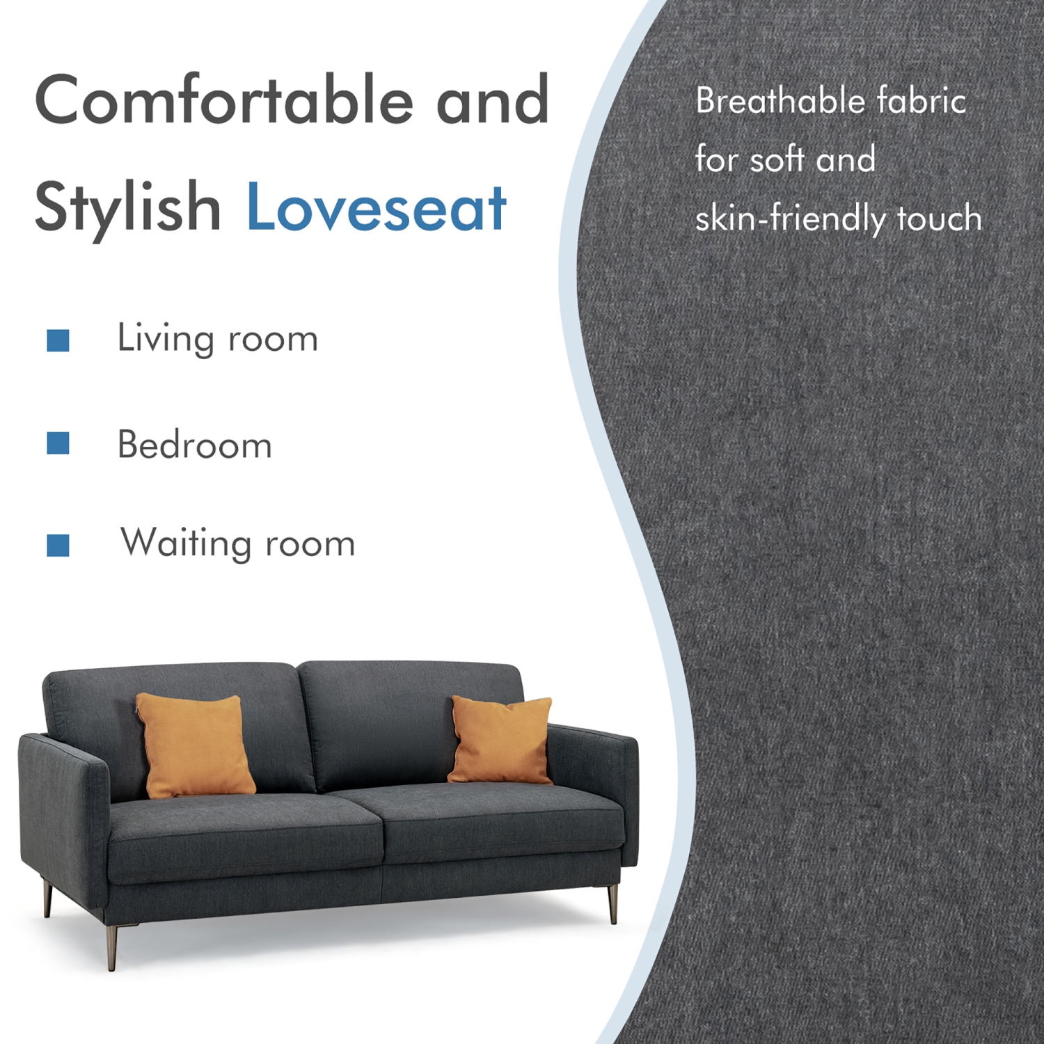 Costway 76.5" Fabric Sofa Couch Living Room Small Apartment Furniture w/ Metal Leg