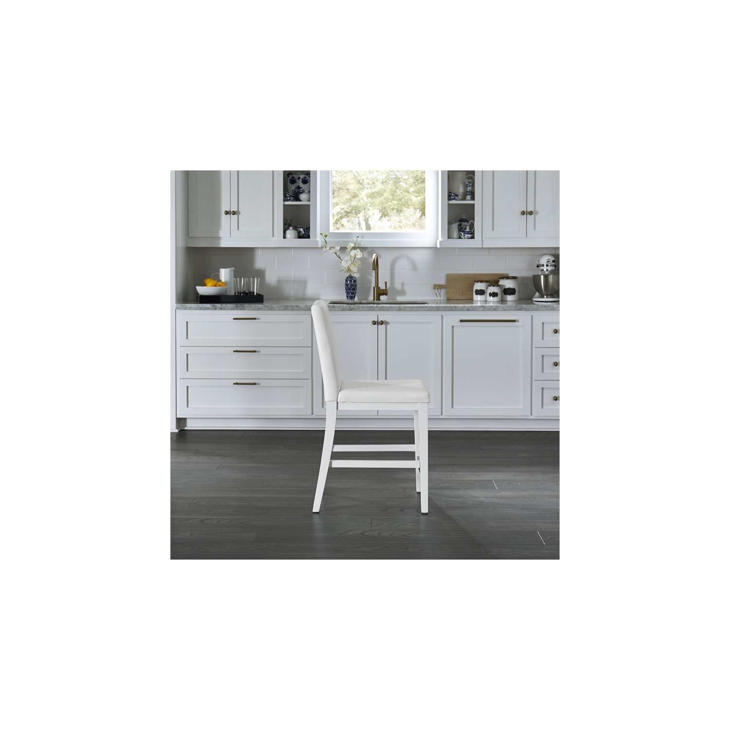 Homestyles Linear Wood Counter Stool in White