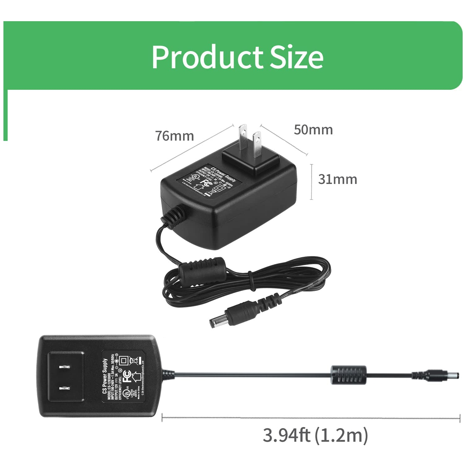 Dolaer 2-Pack AC to DC 12V 3A 36W Power Supply Adapter Barrel Plug 5.5mm x 2.1mm for CCTV Cameras DVR LED Lighgt Strip cUL UL Listed FCC ,