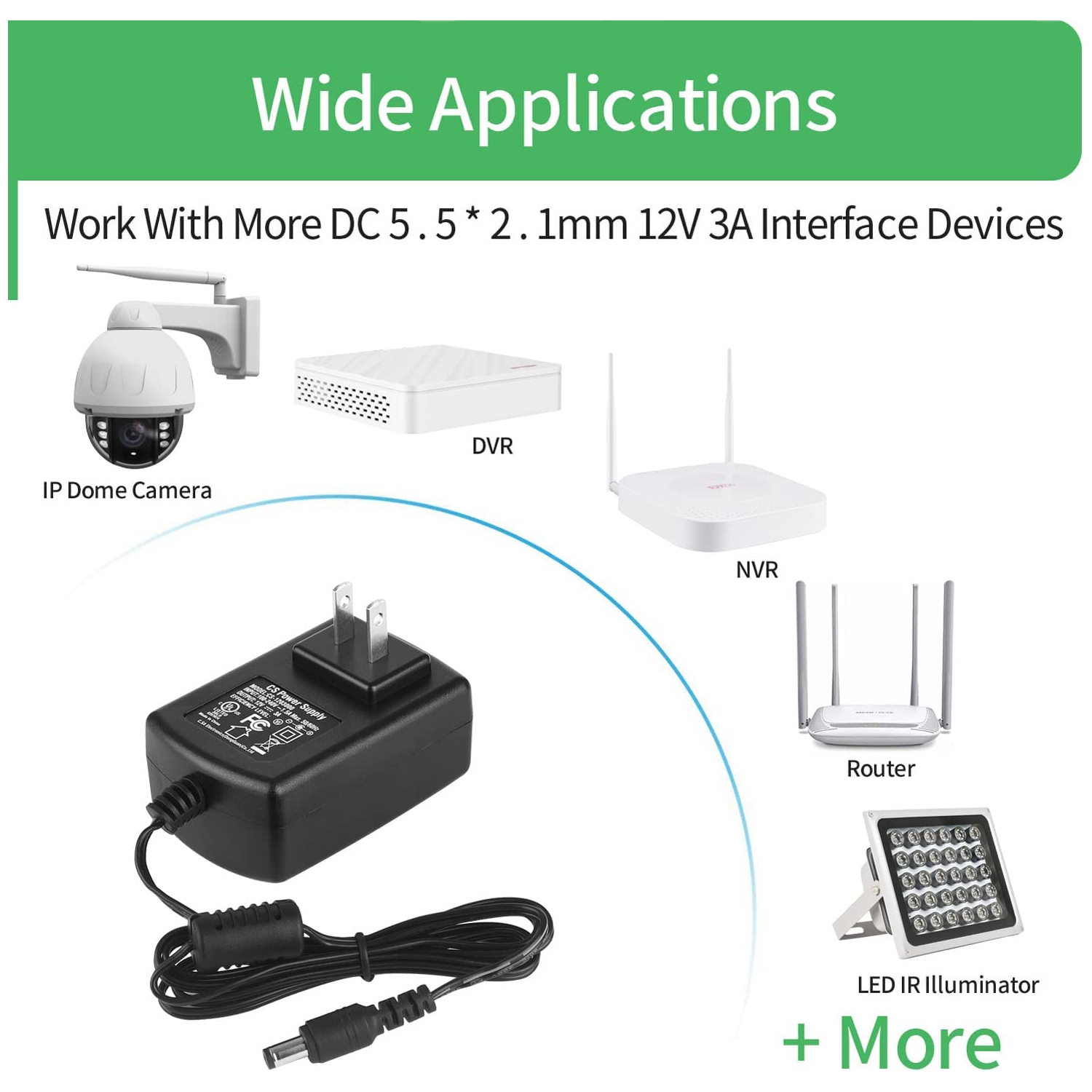Dolaer 2-Pack AC to DC 12V 3A 36W Power Supply Adapter Barrel Plug 5.5mm x 2.1mm for CCTV Cameras DVR LED Lighgt Strip cUL UL Listed FCC ,