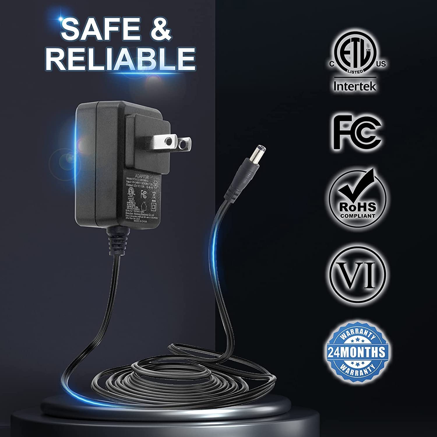 Dolaer Power Adapter AC 100-240V to DC 12V 2A & 4-Way Power Splitter Cable for CCTV Security Camera/DVR/NVR/LED Strip Lights, ETL/FCC/CE Certificated