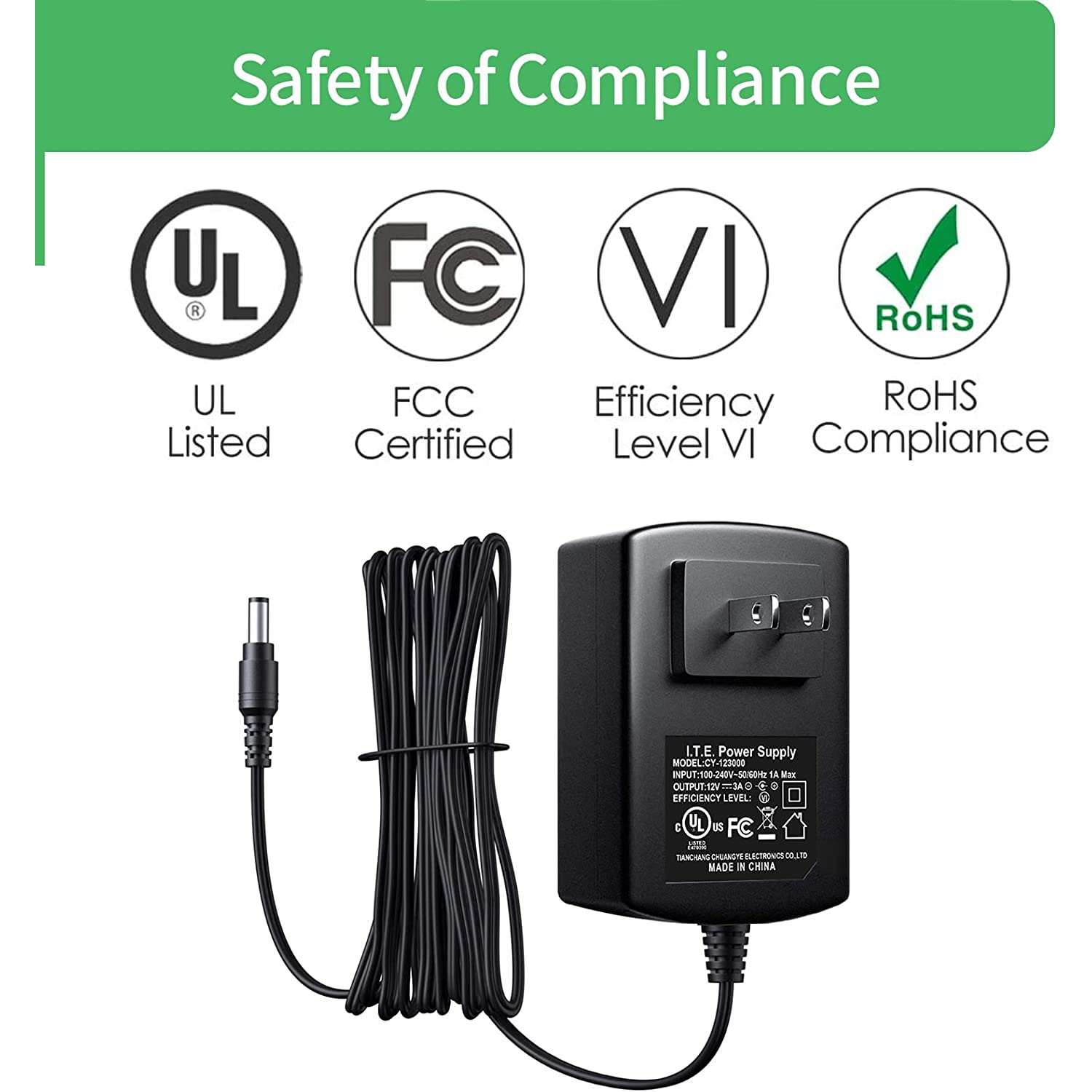 Dolaer – Adaptateur d’alimentation c.a. à c.c. de 12 V, 3 a, 5,5 x 2,1 mm pour caméra de surveillance vidéo enregistreur vidéo numérique NVR