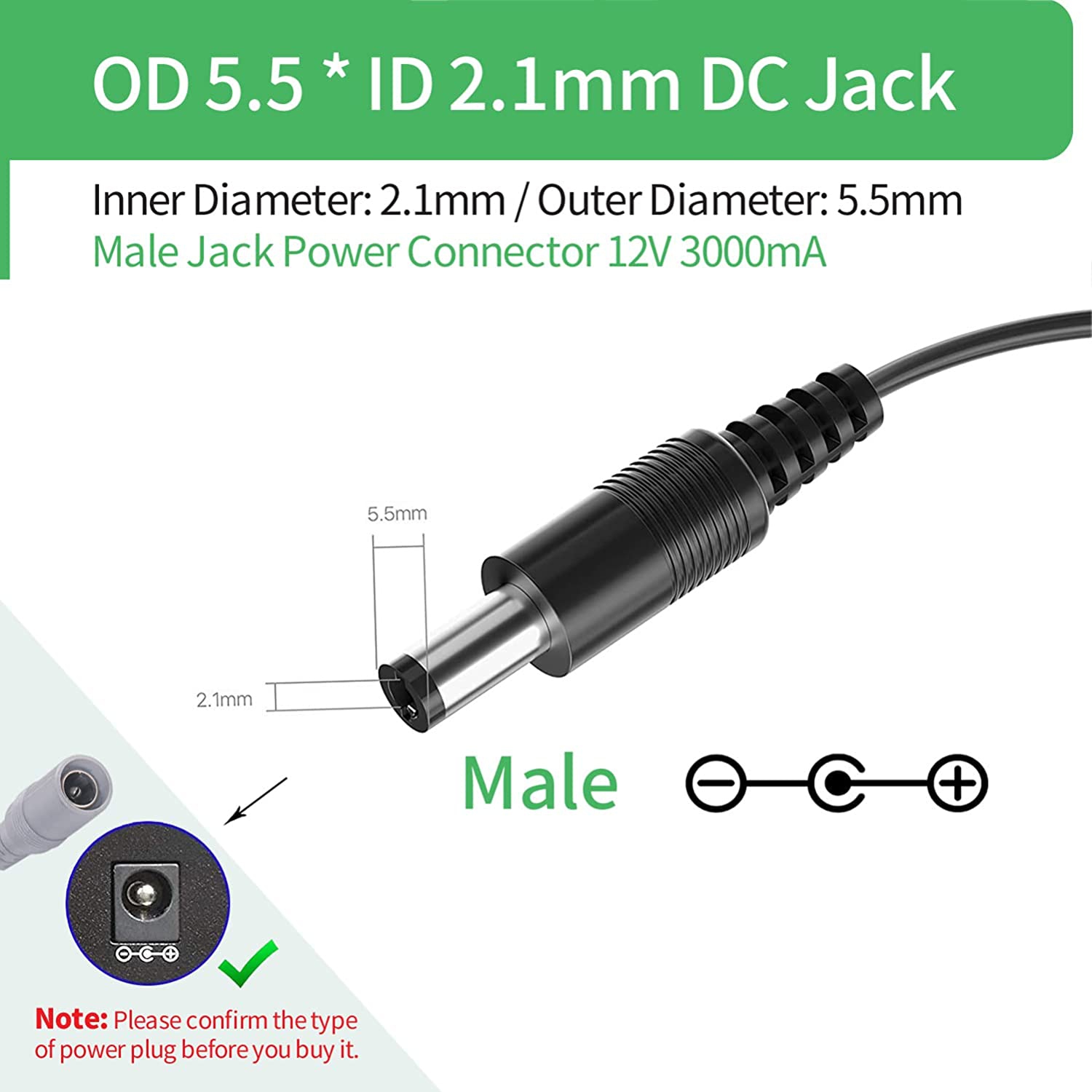 Dolaer – Adaptateur d’alimentation c.a. à c.c. de 12 V, 3 a, 5,5 x 2,1 mm pour caméra de surveillance vidéo enregistreur vidéo numérique NVR