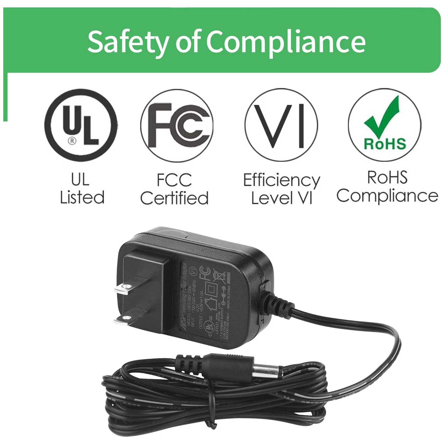 Dolaer 2-Pack AC to DC 6V 1A Power Supply Adapter, Plug 5.5mm x 2.1mm ,