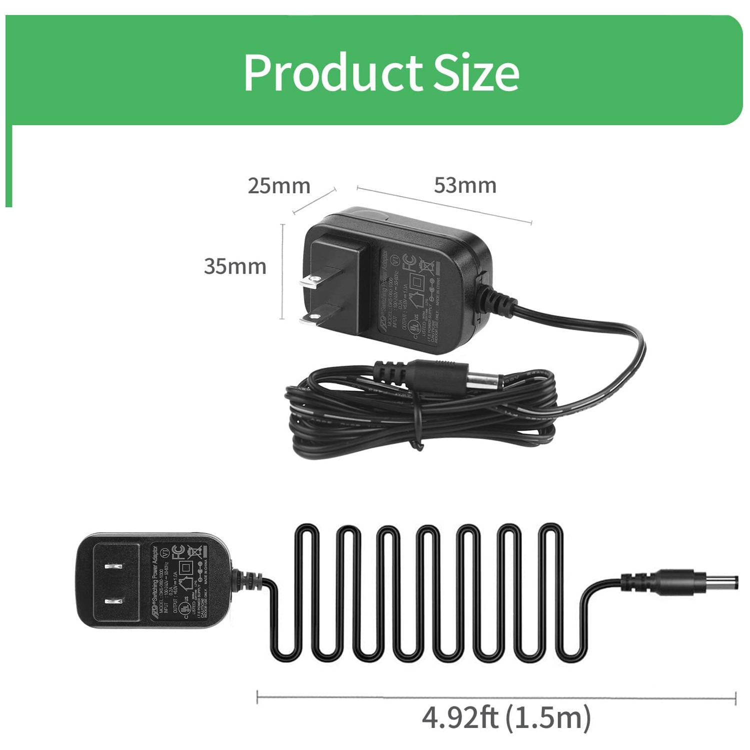Dolaer 2-Pack AC to DC 6V 1A Power Supply Adapter, Plug 5.5mm x 2.1mm ,