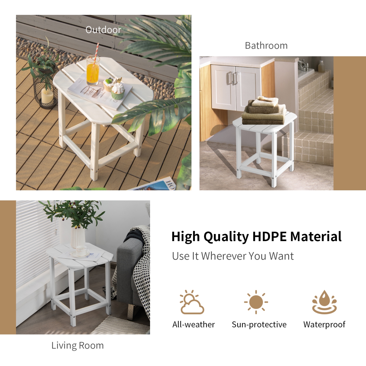 Topbuy 1PC/2PCS 18" Adirondack Square Tea Table Side Table Outdoor Small Patio Table Weather Resistant or Backyard Garden White