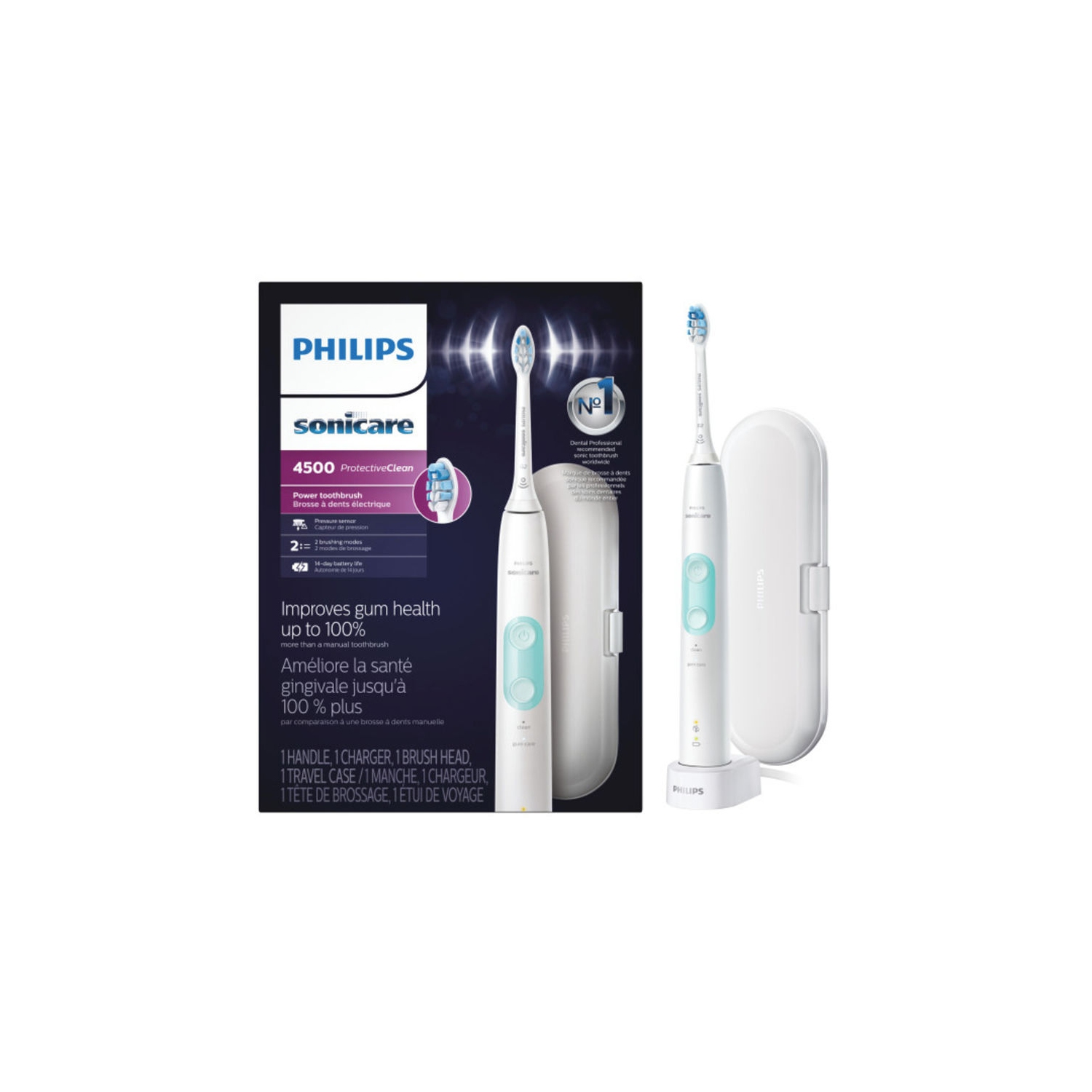 Neuf – brosse à dents électrique rechargeable Sonicare 4500 Protective Clean de Philips – Blanc – HX6827/11