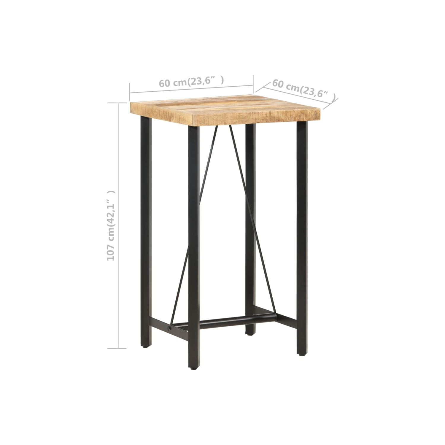 vidaXL Bar Table 23.6"x23.6"x42.1" Rough Mango Wood