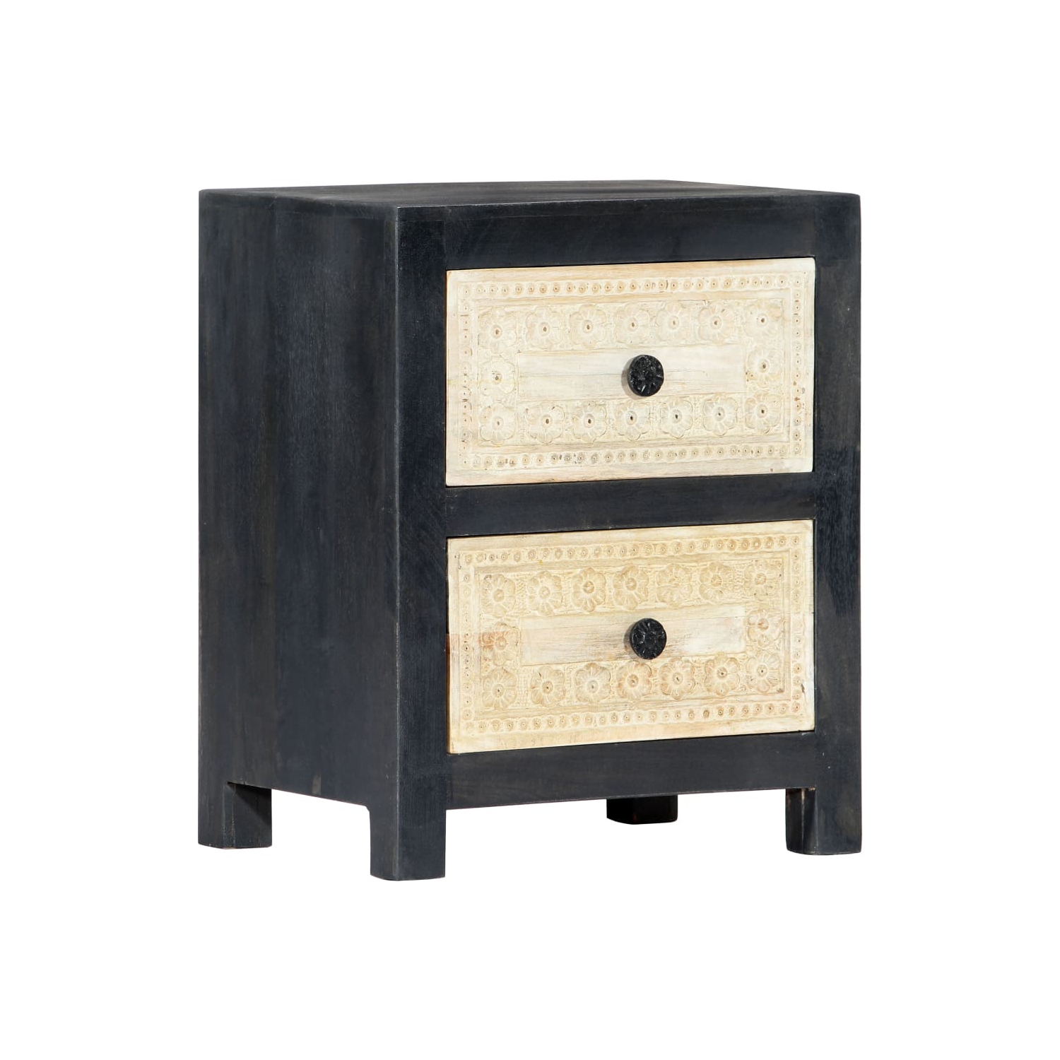 vidaXL Hand Carved Bedside Cabinet Gray 15.8"x11.8"x19.7" Solid Mango Wood