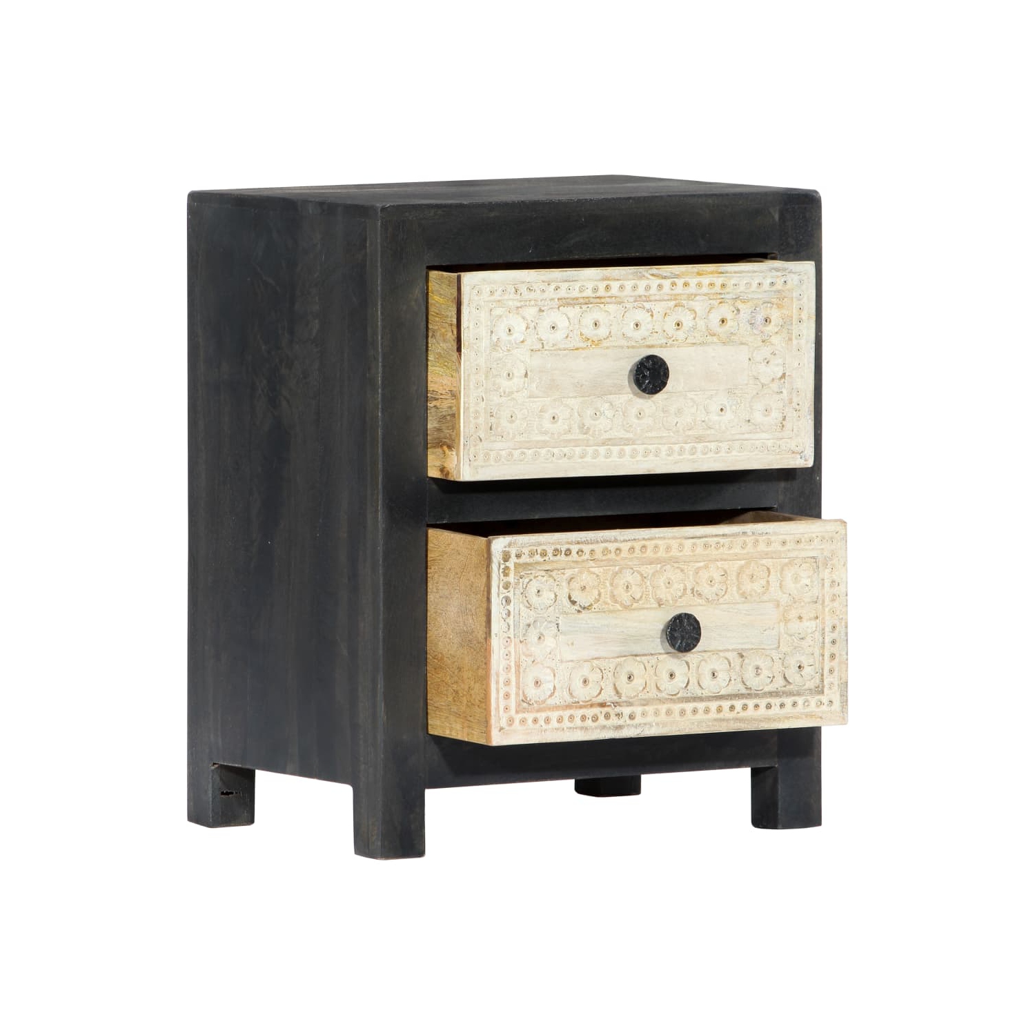 vidaXL Hand Carved Bedside Cabinet Gray 15.8"x11.8"x19.7" Solid Mango Wood