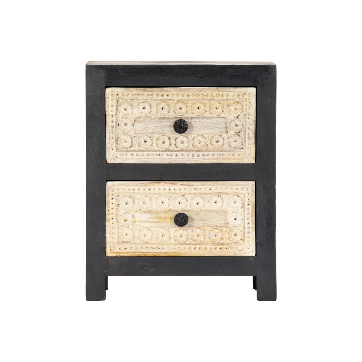 vidaXL Hand Carved Bedside Cabinet Gray 15.8"x11.8"x19.7" Solid Mango Wood