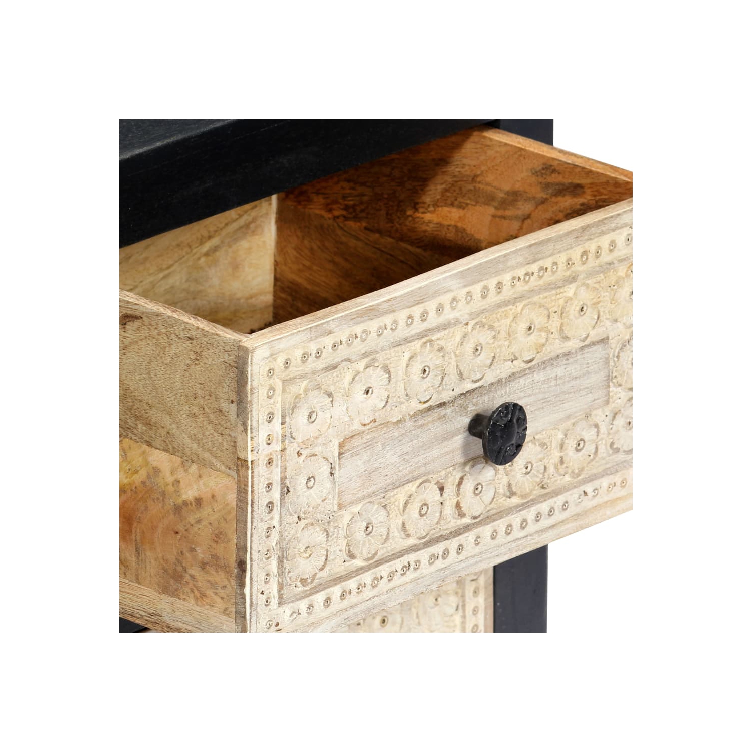 vidaXL Hand Carved Bedside Cabinet Gray 15.8"x11.8"x19.7" Solid Mango Wood