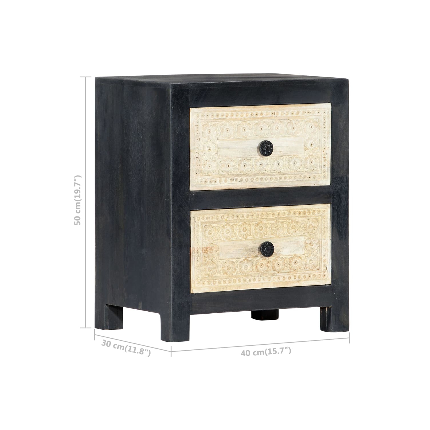 vidaXL Hand Carved Bedside Cabinet Gray 15.8"x11.8"x19.7" Solid Mango Wood