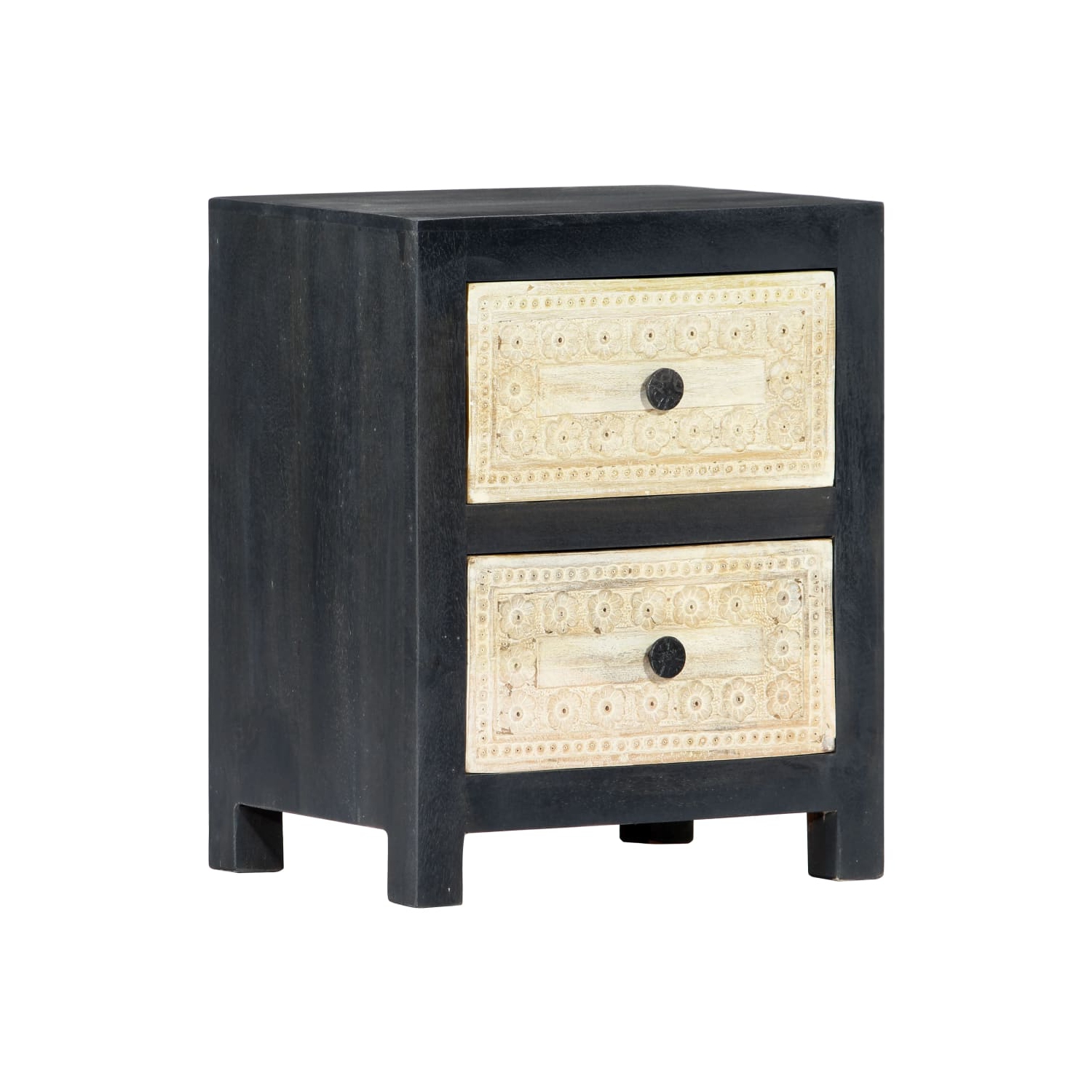 vidaXL Hand Carved Bedside Cabinet Gray 15.8"x11.8"x19.7" Solid Mango Wood