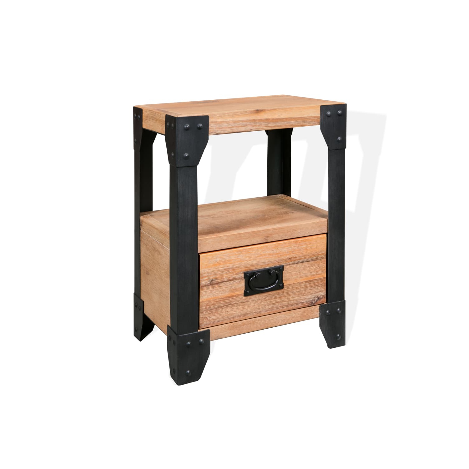 vidaXL Nightstand Solid Acacia Wood Steel 15.7"x11.8"x21.3"