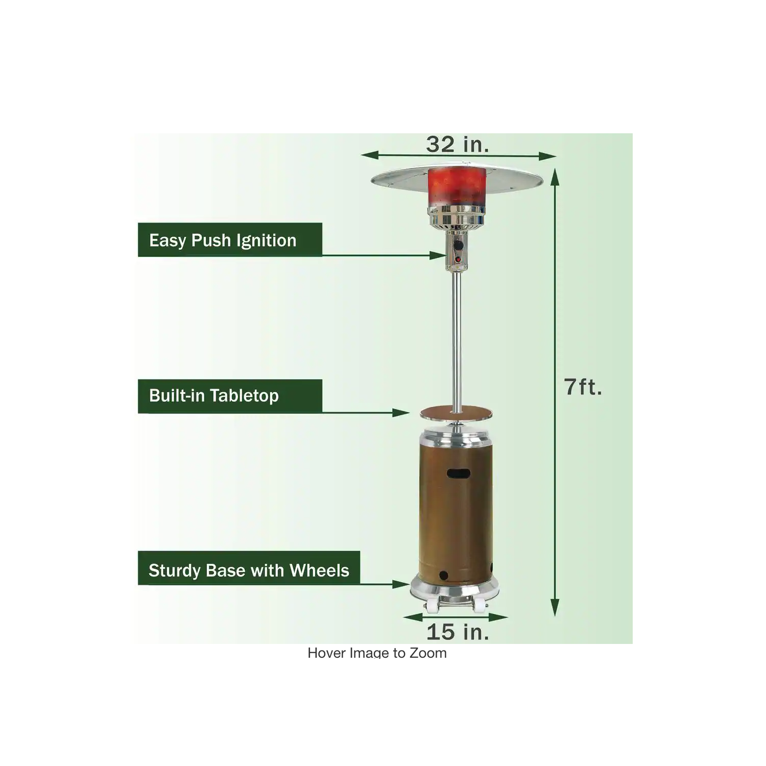 Hanover 7 ft. 48,000 BTU Umbrella Patio Heater - HAN002BRSS