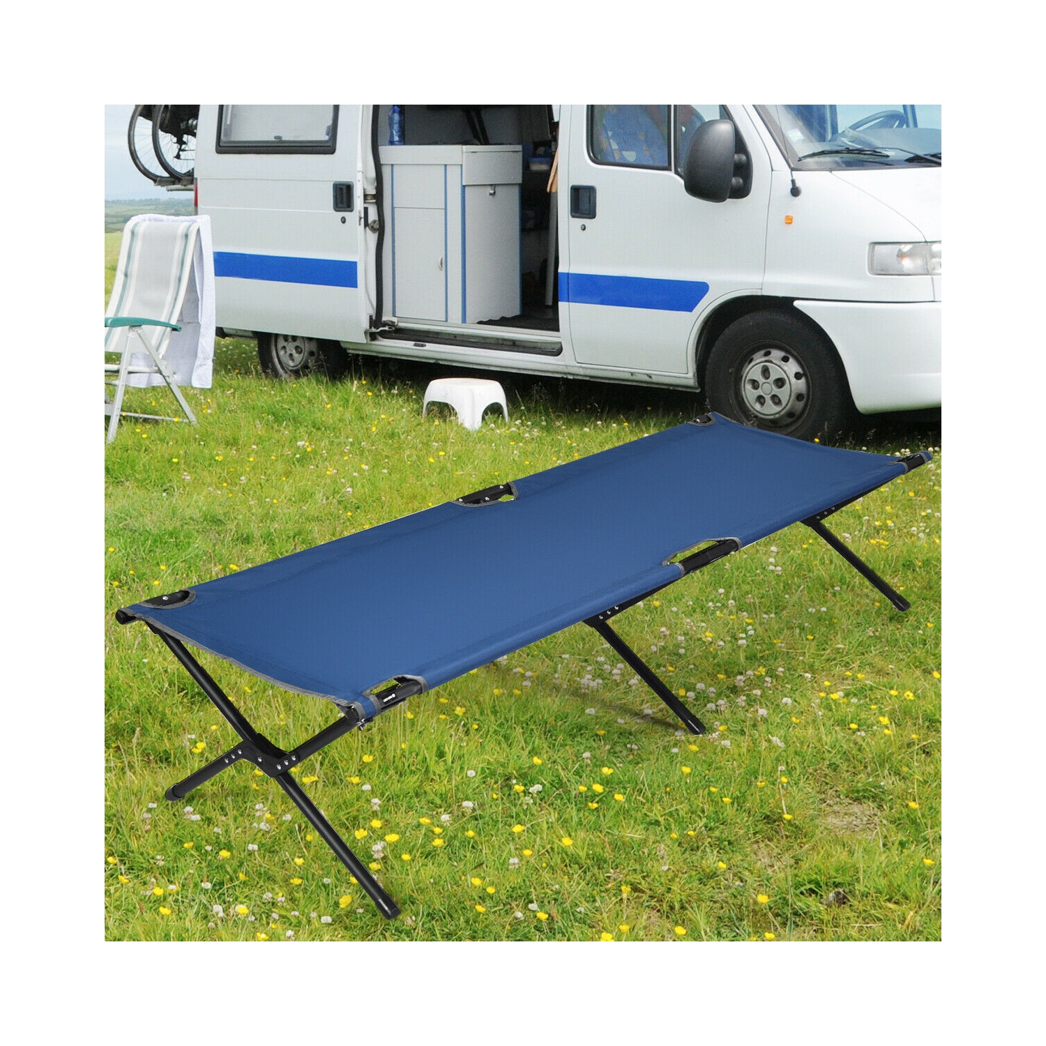 Gymax Folding Camping Cot & Bed Heavy-Duty for Adults Kids w/ Carrying Bag 300LBS Blue