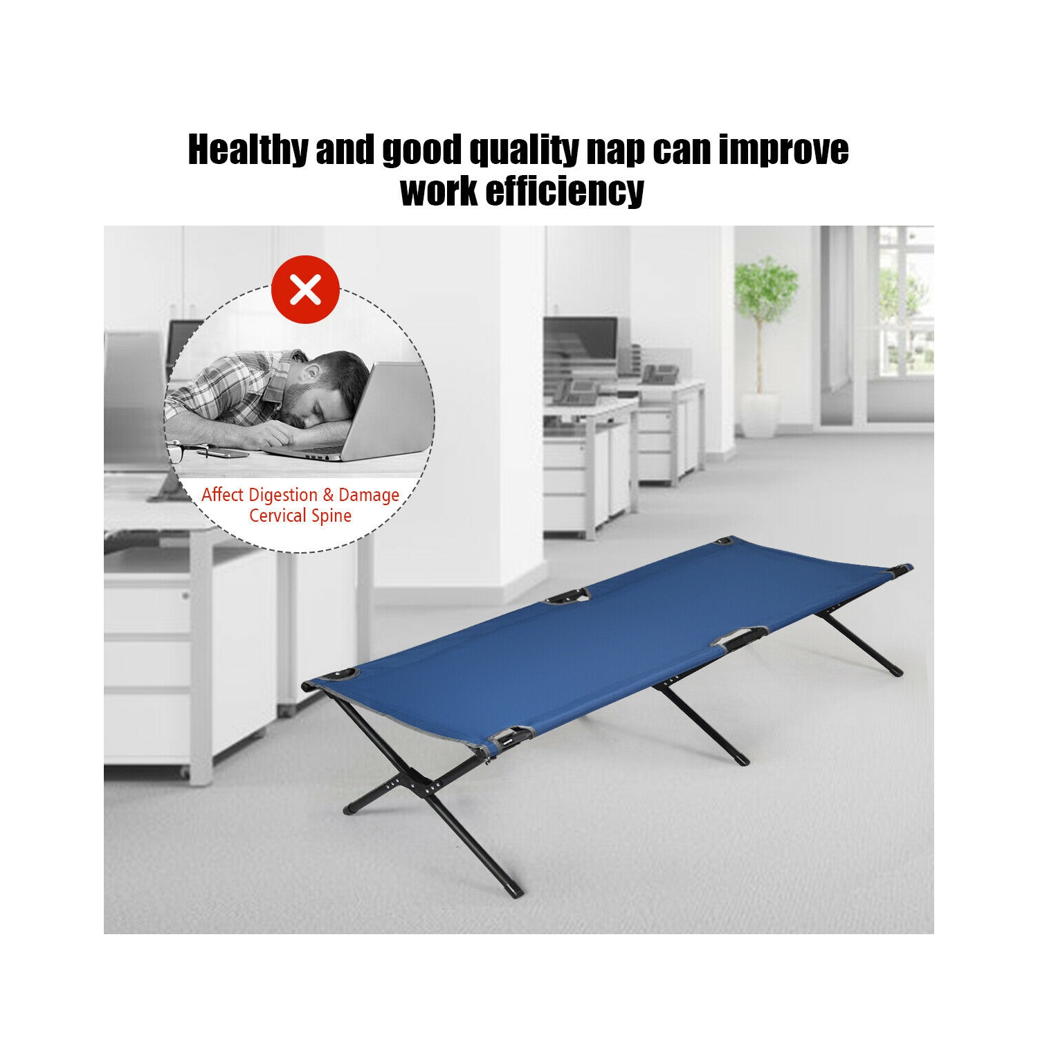 Gymax Folding Camping Cot & Bed Heavy-Duty for Adults Kids w/ Carrying Bag 300LBS Blue