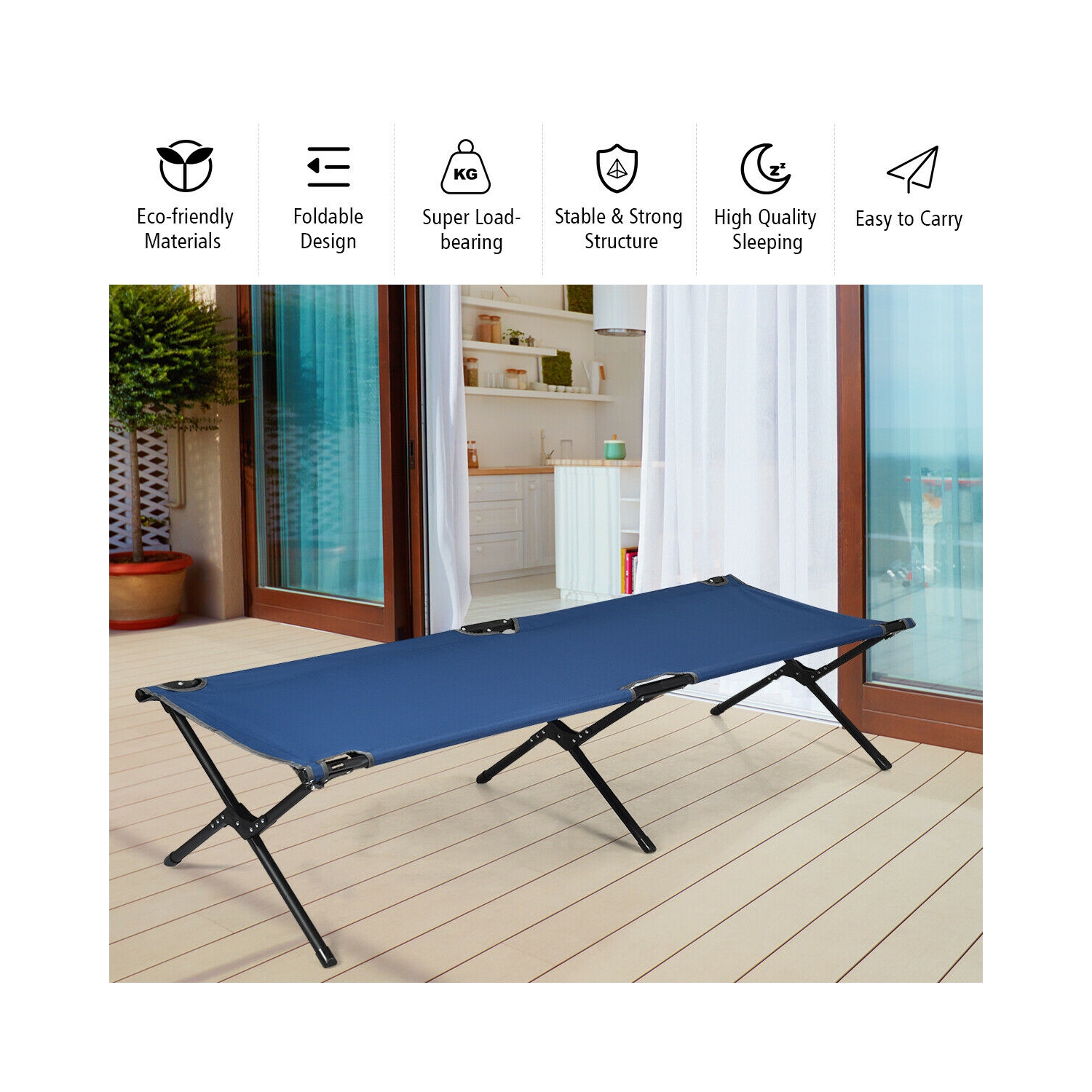 Gymax Folding Camping Cot & Bed Heavy-Duty for Adults Kids w/ Carrying Bag 300LBS Blue