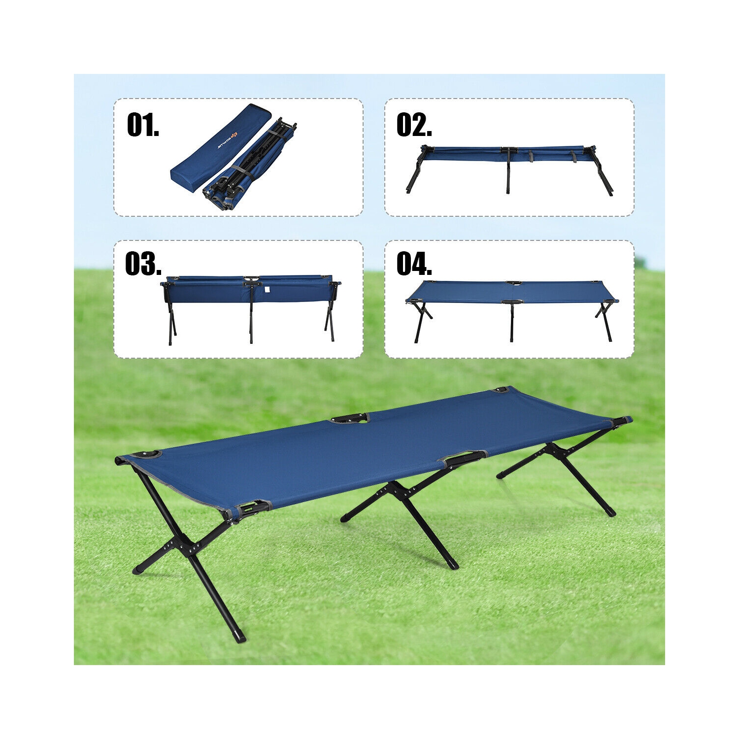 Gymax Folding Camping Cot & Bed Heavy-Duty for Adults Kids w/ Carrying Bag 300LBS Blue