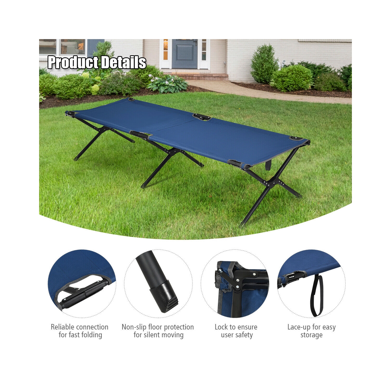 Gymax Folding Camping Cot & Bed Heavy-Duty for Adults Kids w/ Carrying Bag 300LBS Blue