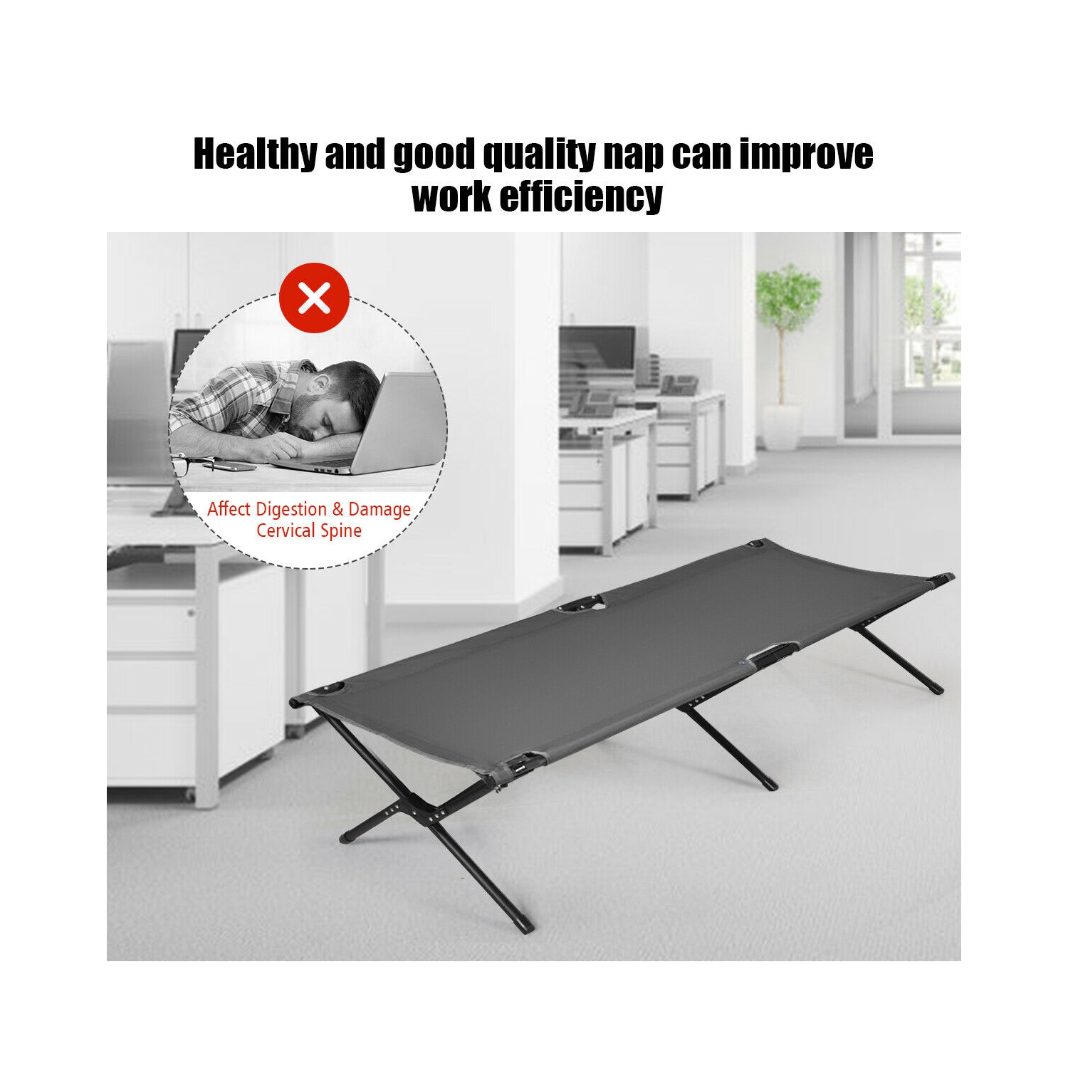 Gymax Folding Camping Cot & Bed Heavy-Duty for Adults Kids w/ Carrying Bag 300LBS Grey