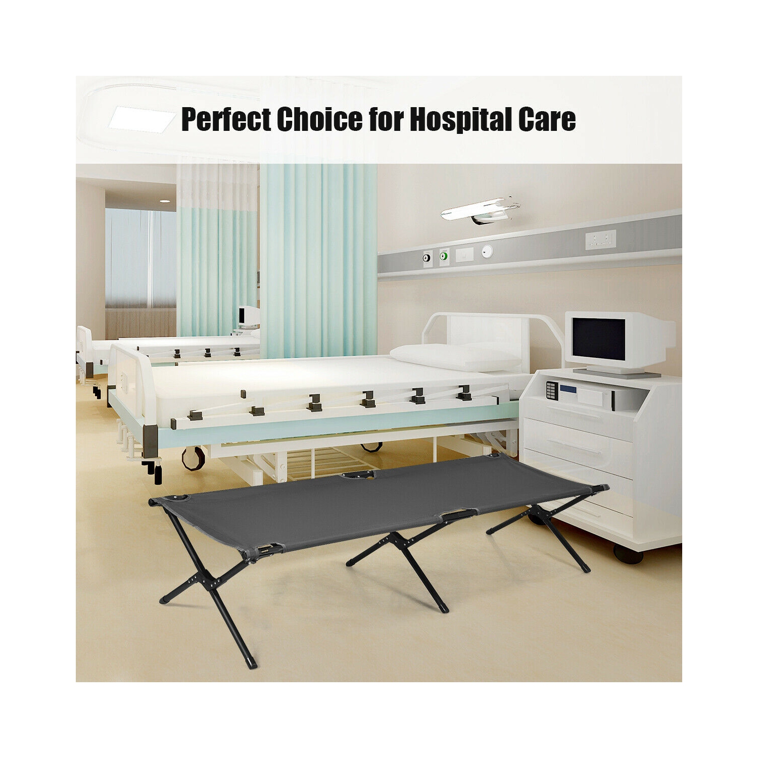 Gymax Folding Camping Cot & Bed Heavy-Duty for Adults Kids w/ Carrying Bag 300LBS Grey