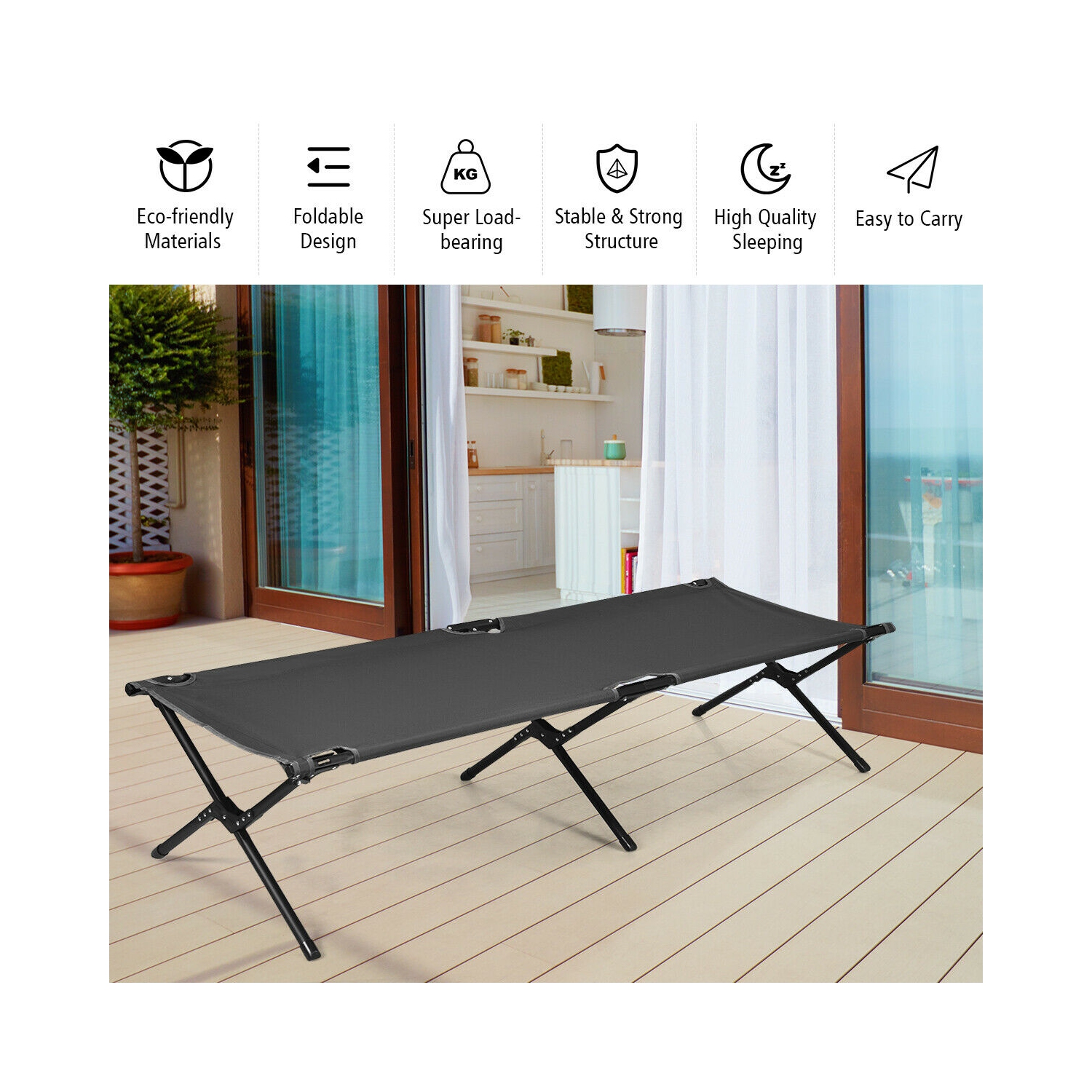 Gymax Folding Camping Cot & Bed Heavy-Duty for Adults Kids w/ Carrying Bag 300LBS Grey