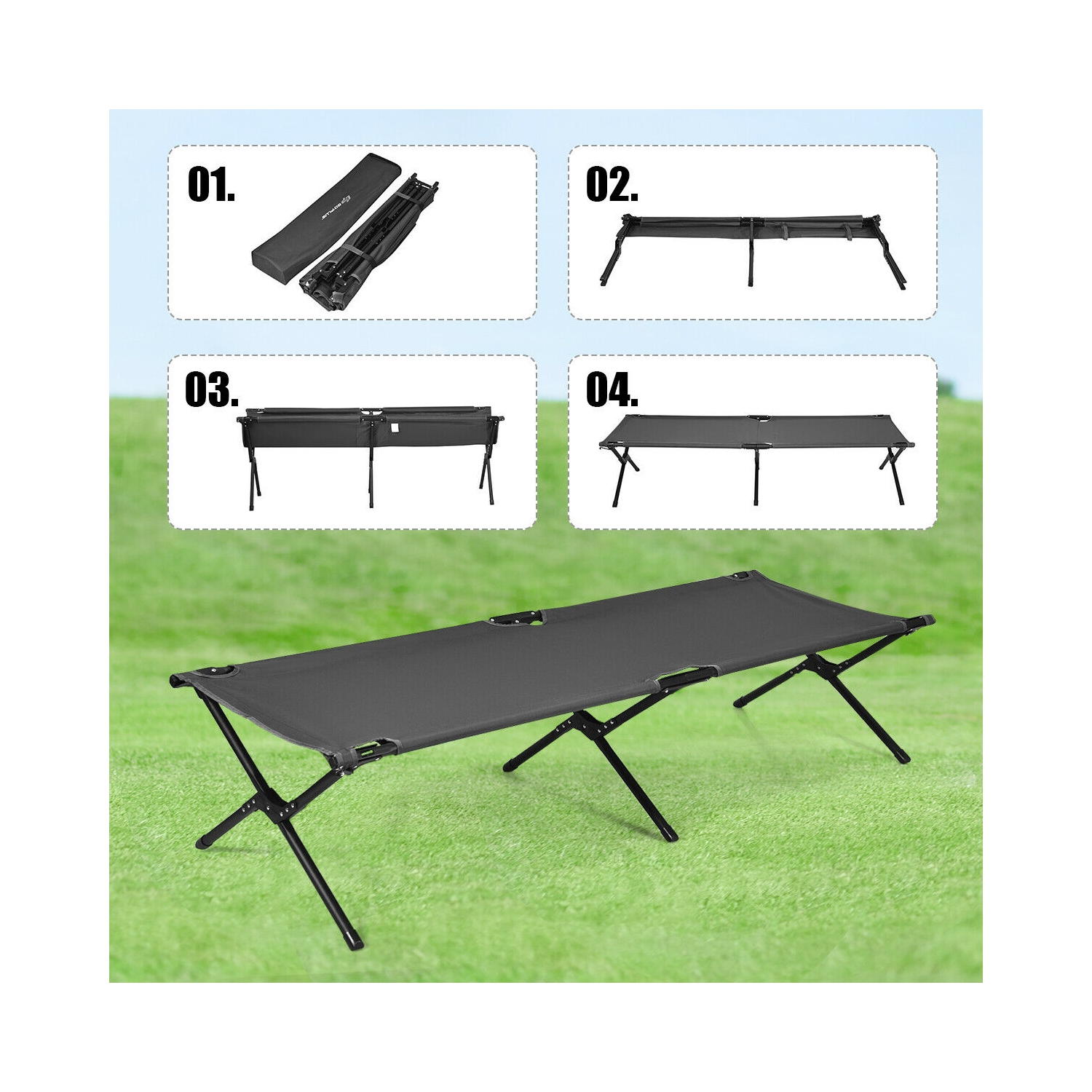 Gymax Folding Camping Cot & Bed Heavy-Duty for Adults Kids w/ Carrying Bag 300LBS Grey