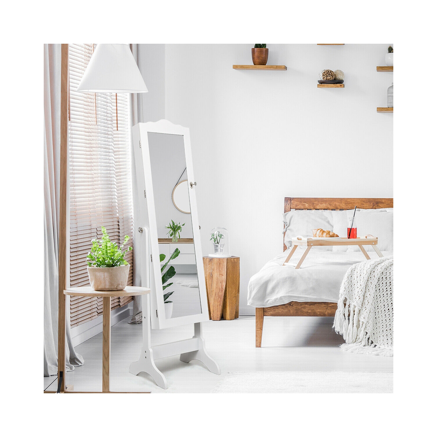 Gymax 4 Angle Adjustable Full Length Mirror Jewelry Organizer Vanity Box Black/White