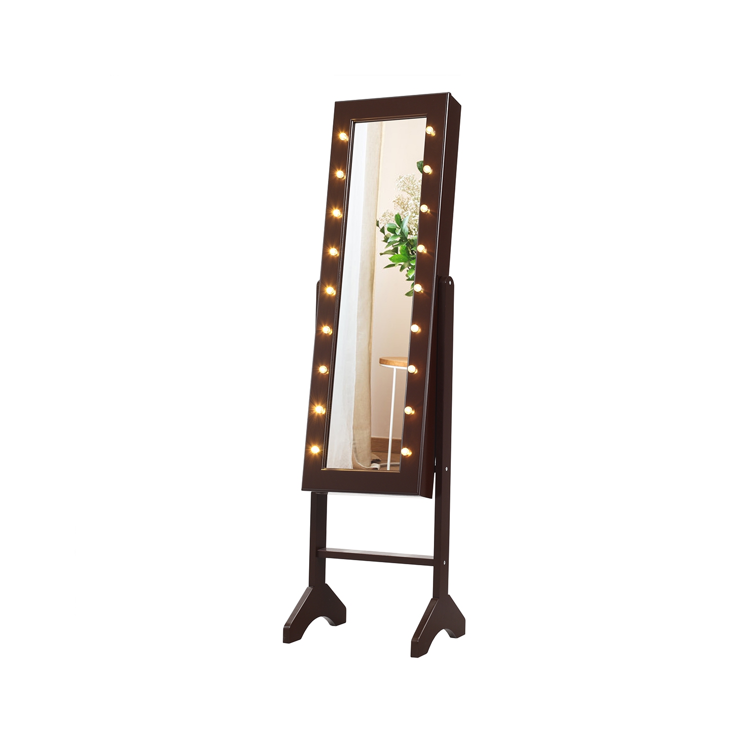 Gymax Full Length Mirror Jewelry Organizer Vanity Box w/ 18 LED Lights