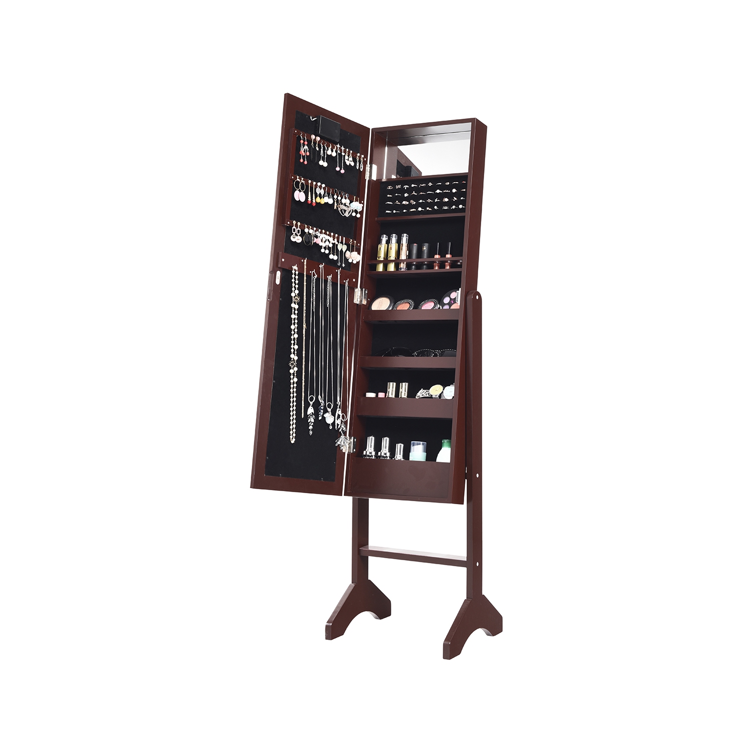 Gymax Full Length Mirror Jewelry Organizer Vanity Box w/ 18 LED Lights