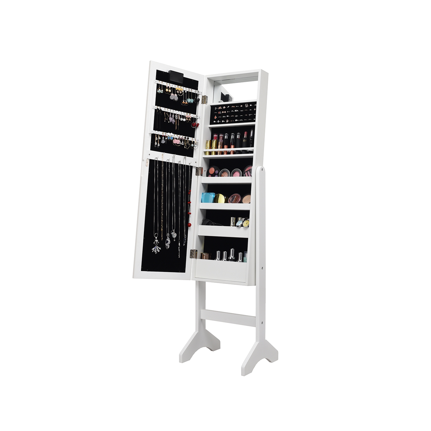 Gymax Full Length Mirror Jewelry Organizer Vanity Box w/ 18 LED Lights